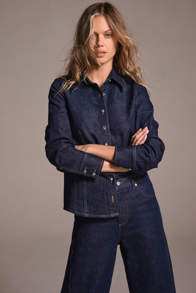 Kadın Mint Velet  Denim Gömlek 