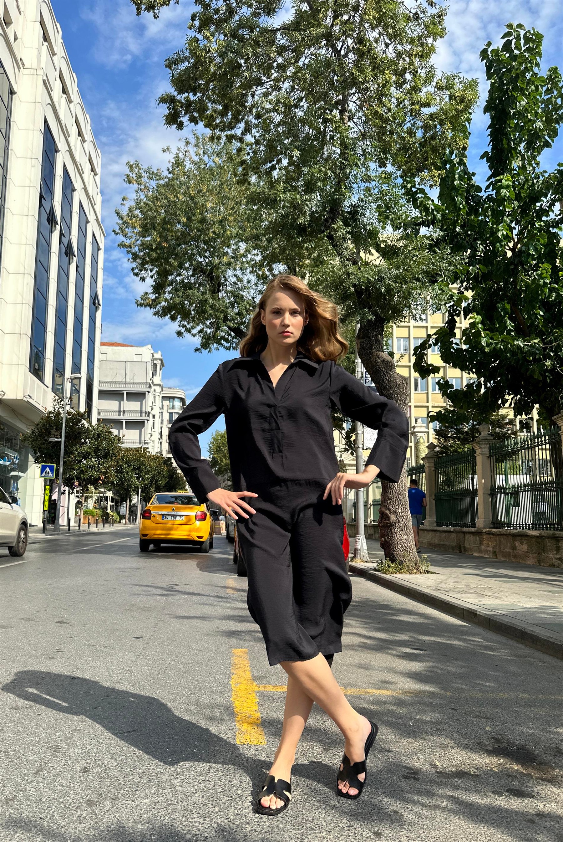 Kadın Polo Yaka  Keten Elbise