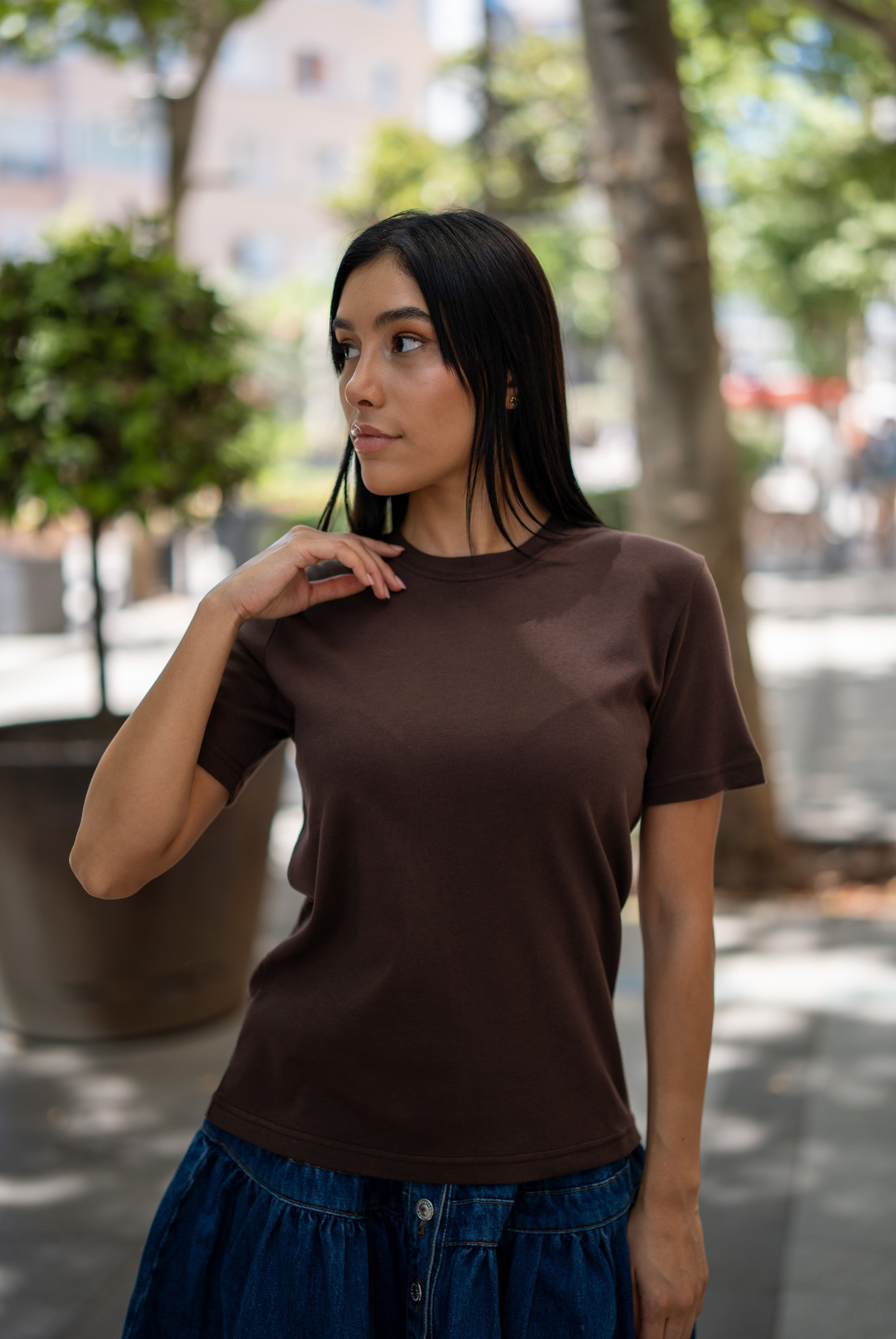 Kadın MD Bisiklet Yaka Pamuklu T-shirt 