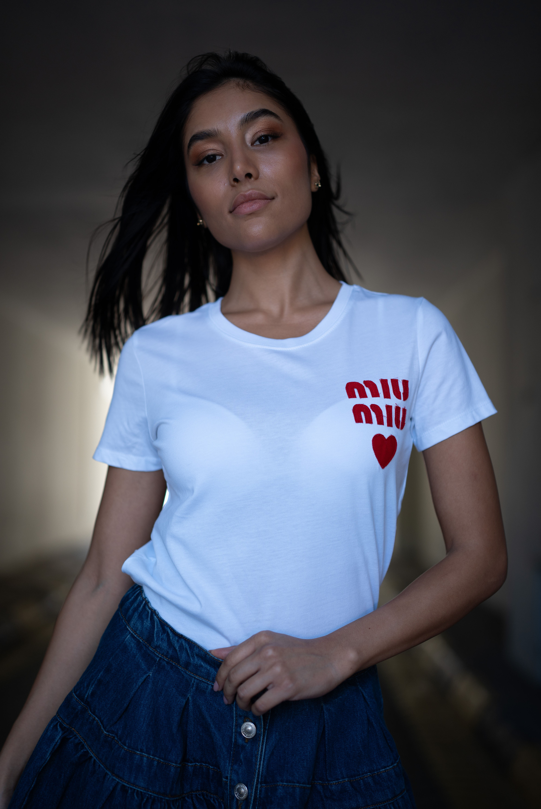 Kadın MM  Kırmızı Logo Ve Kalp Nakışılı T-shirt