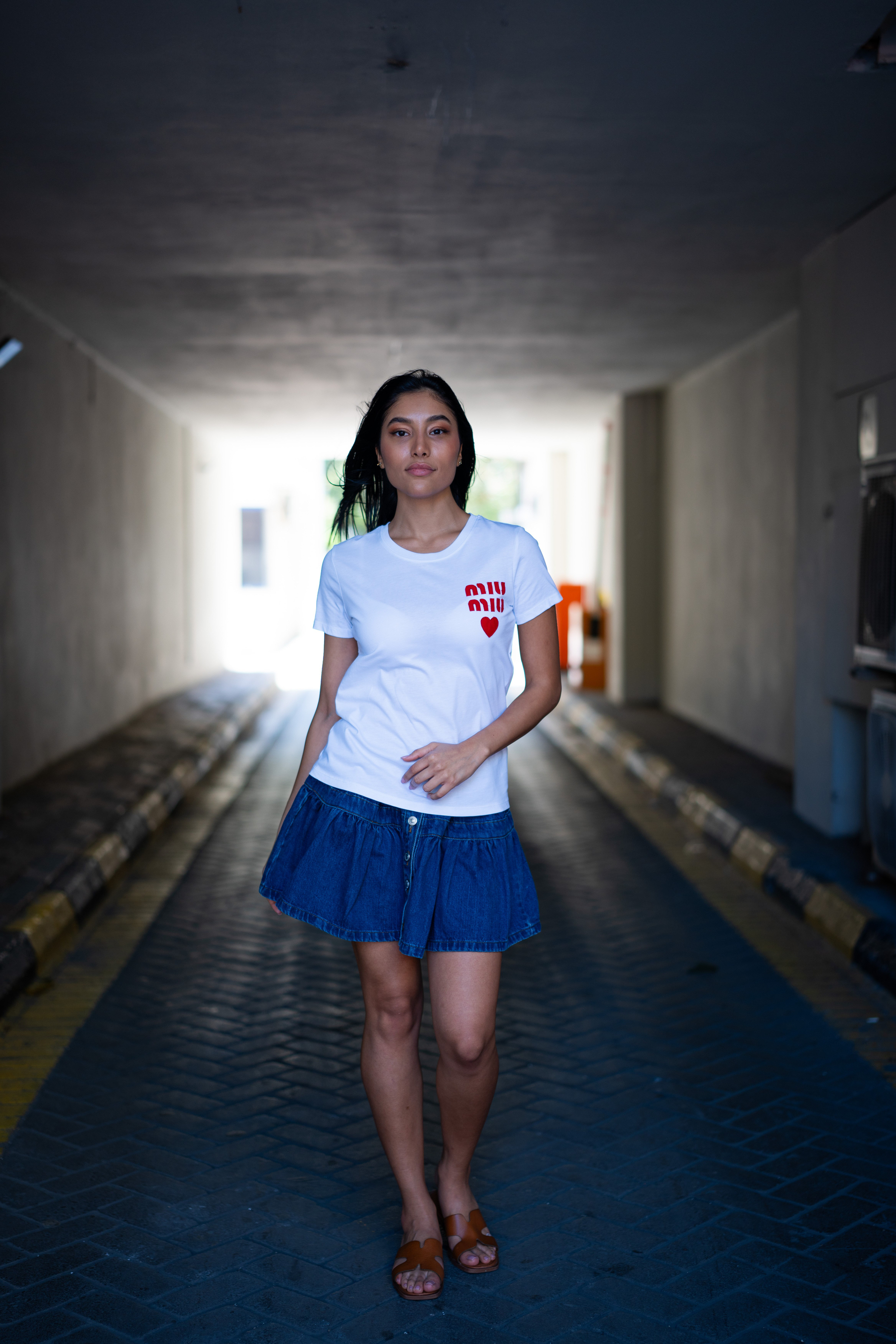 Kadın MM  Kırmızı Logo Ve Kalp Nakışılı T-shirt