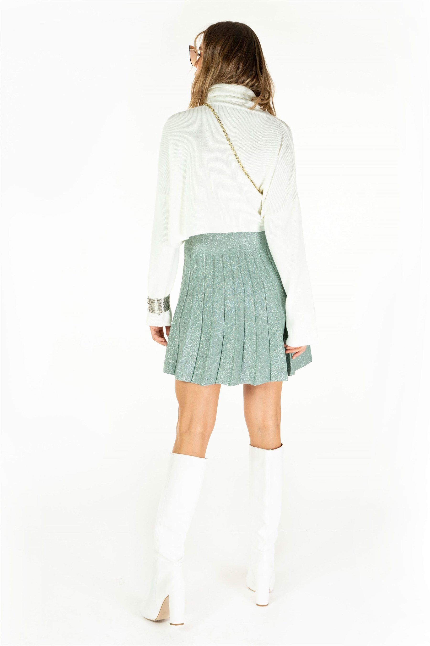 Simli Piliseli Triko Etek