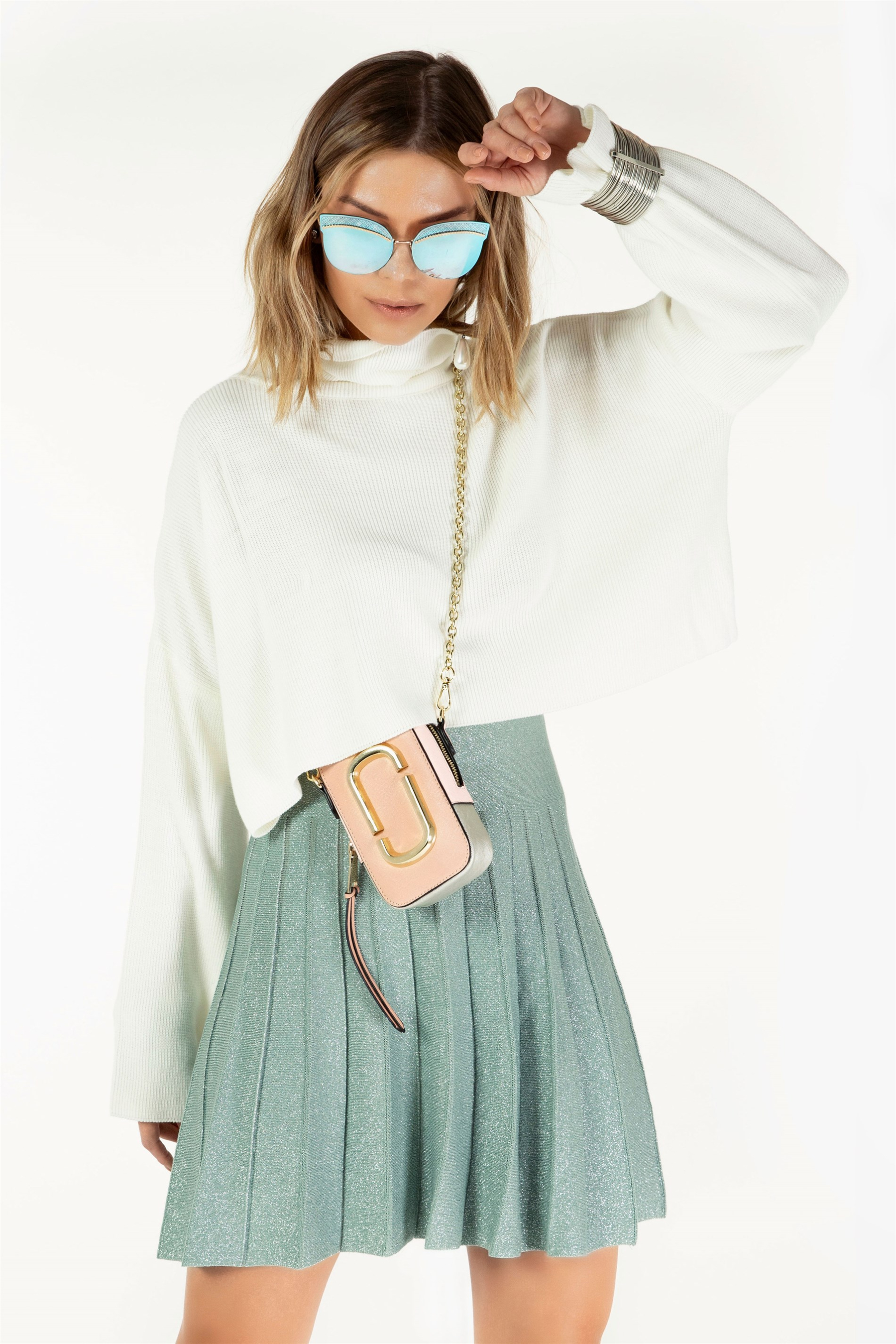 Simli Piliseli Triko Etek