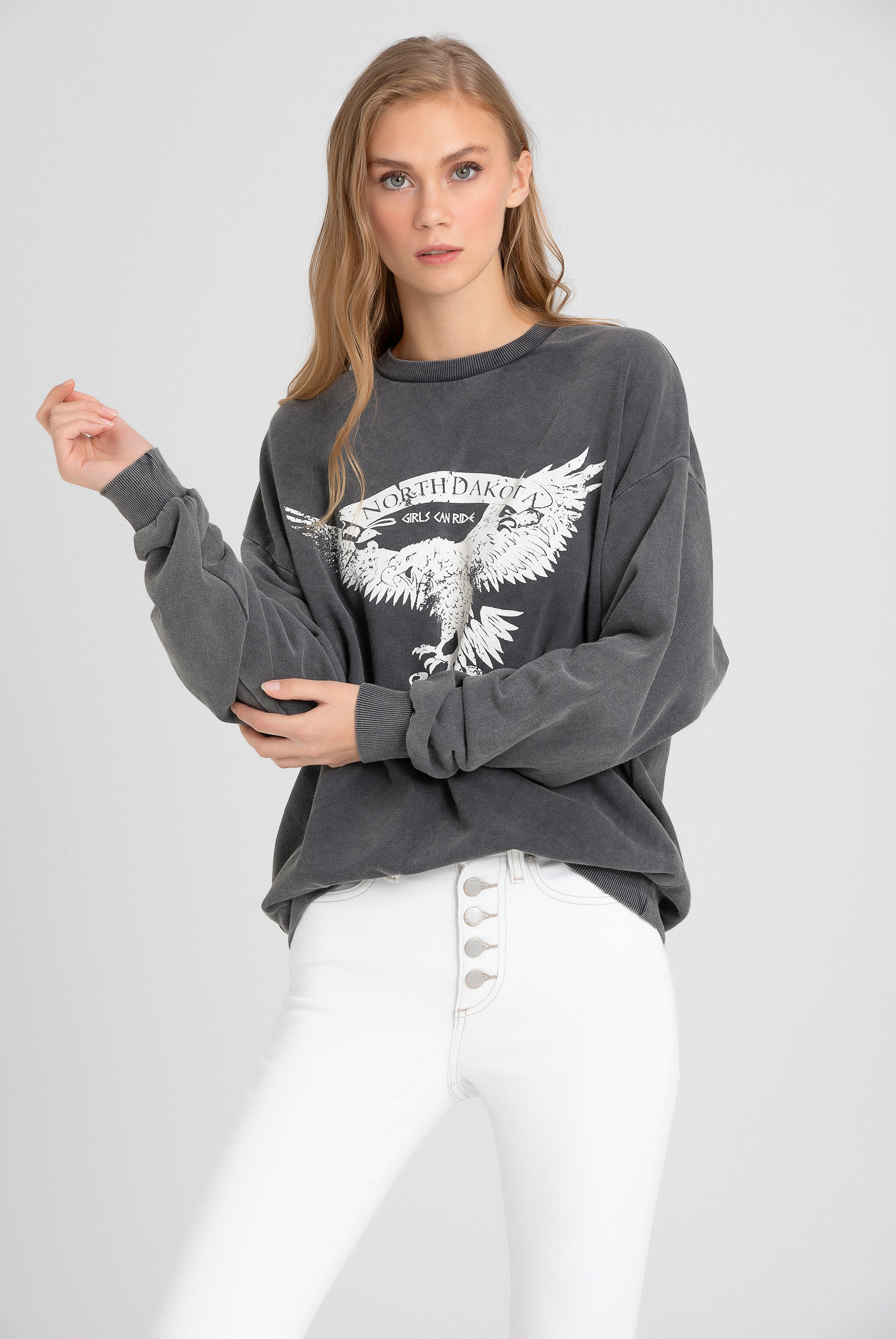 Siyah California Eagle Sweatshirt