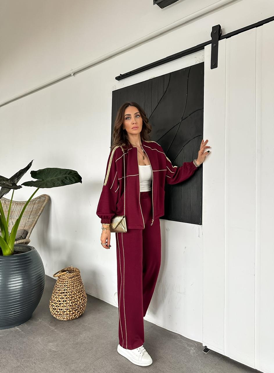 Bordo Gold İşlemeli Premium Takım