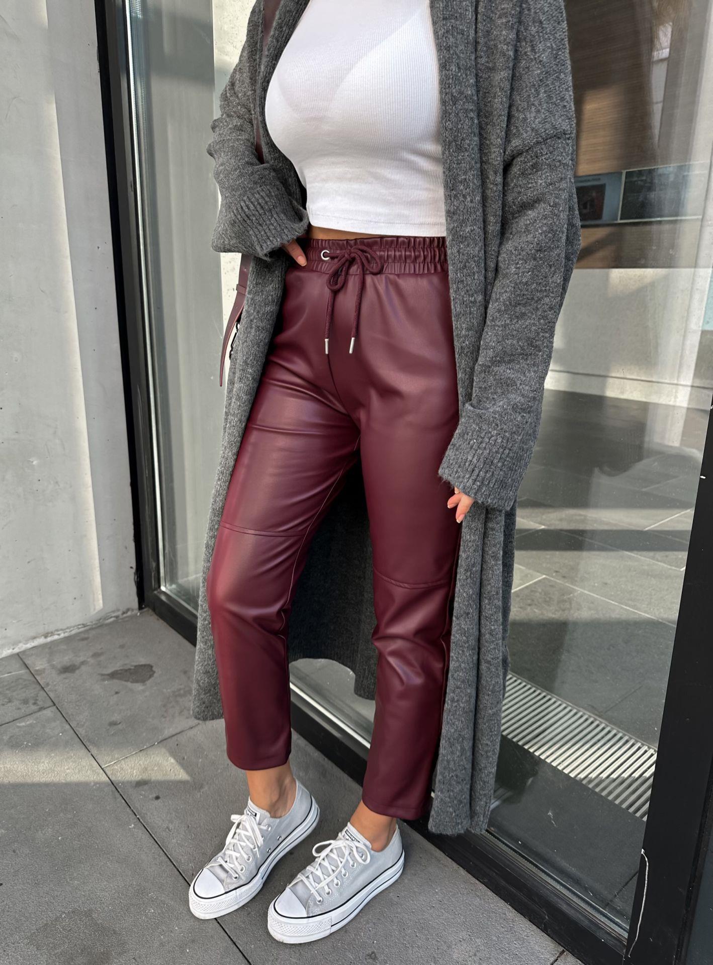 Bordo Jogger Deri Pantolon