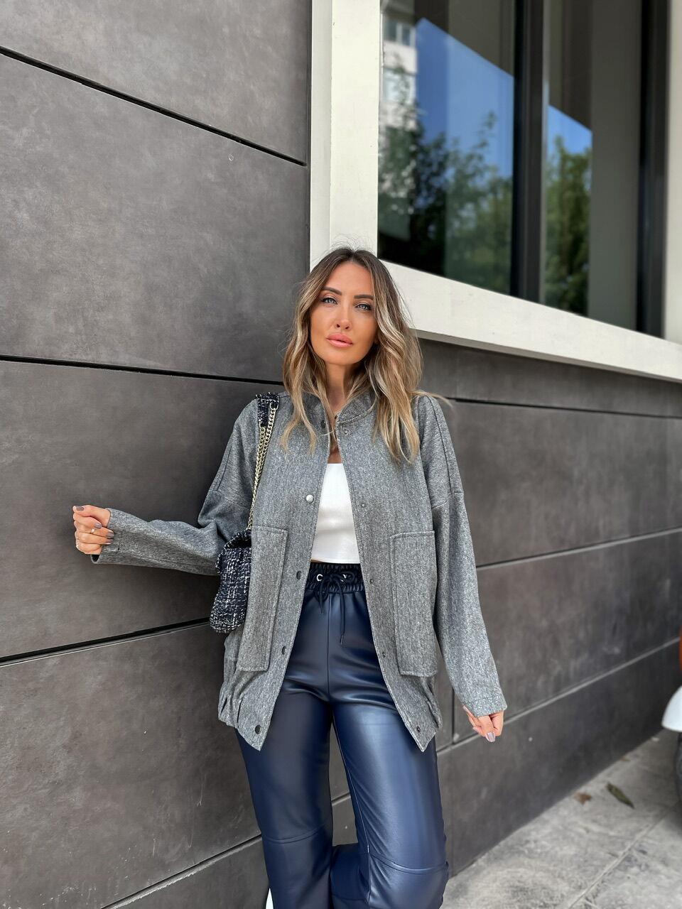 Gri Kaşe Bomber Mont