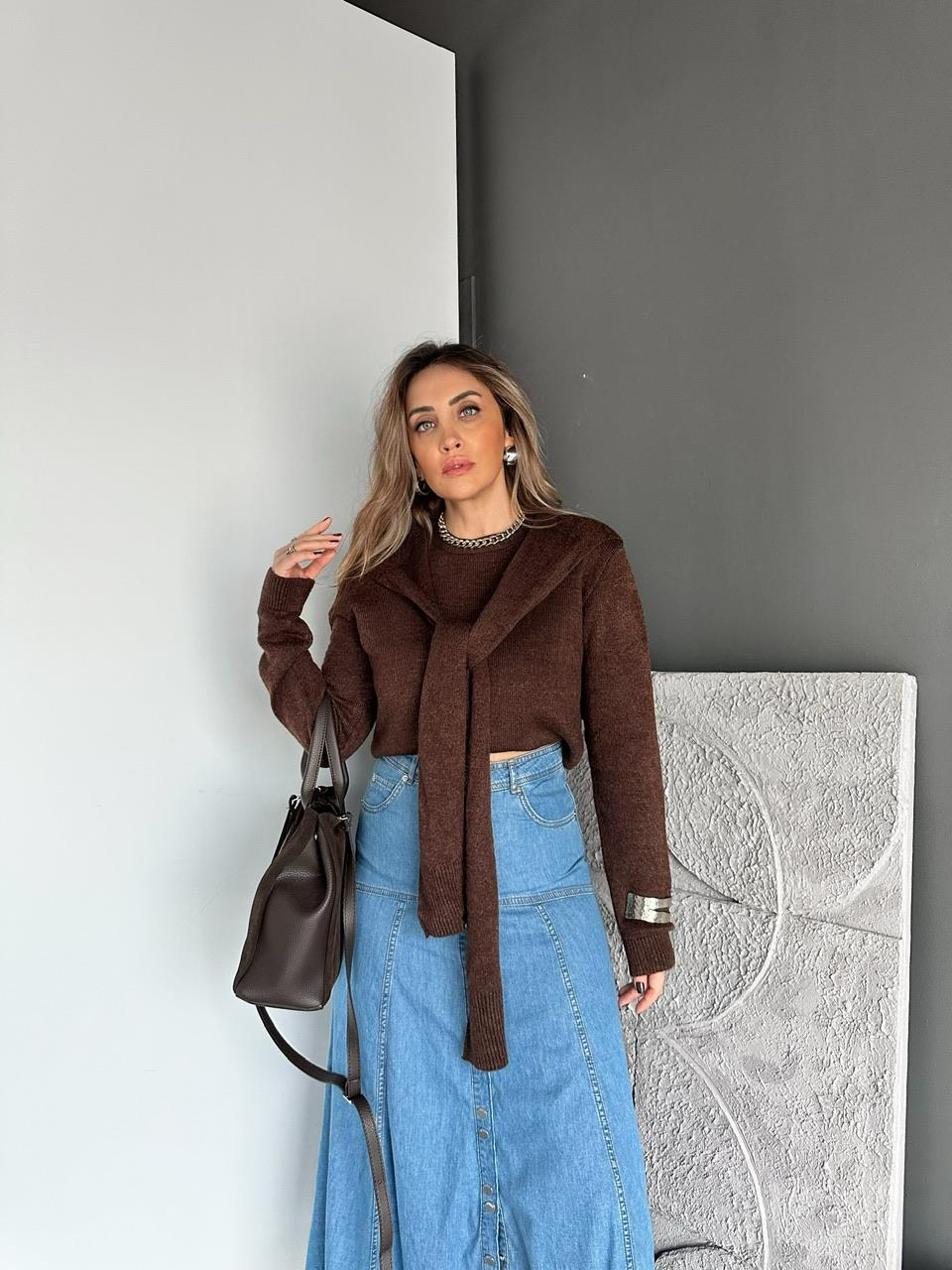 Kahve Bağlamalı Basic Kazak