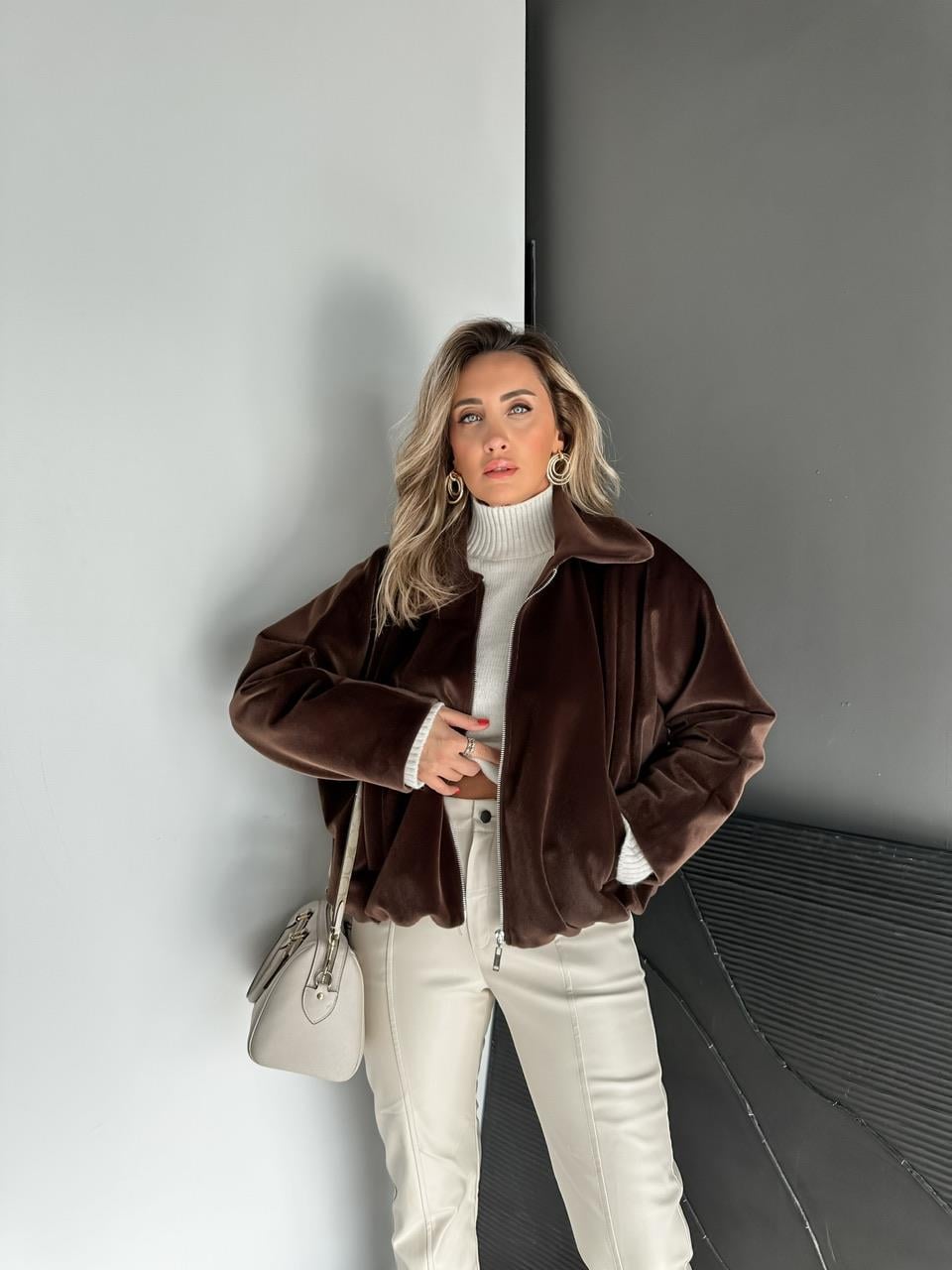 Kahve Deve Tüyü Bomber Mont