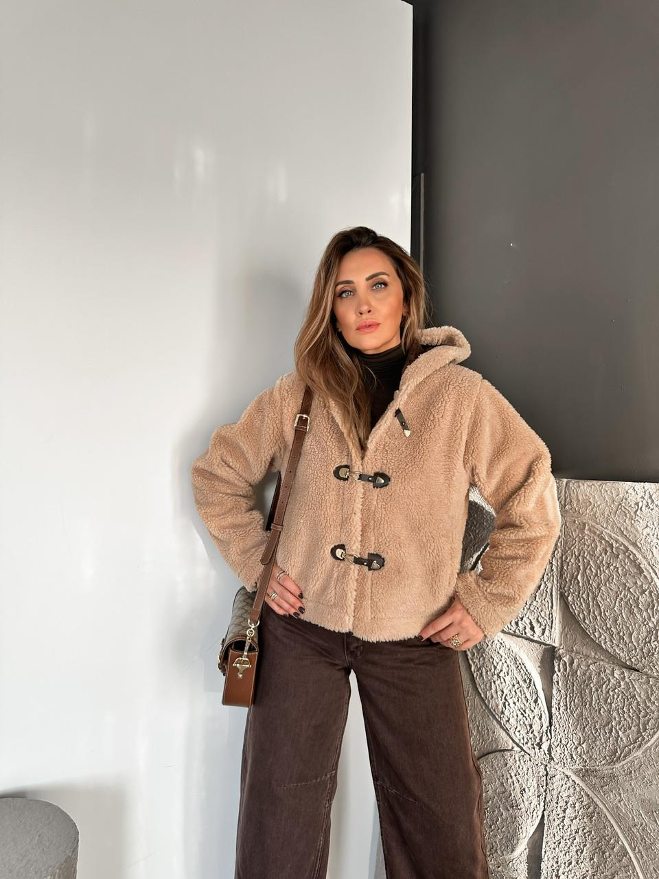 Kahve Klipsli Kapşonlu Tedy Mont