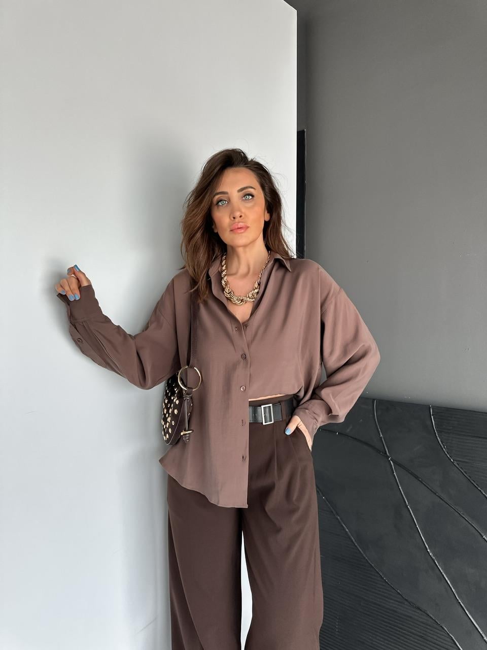 Kahve Tensel Salaş Cotton Gömlek