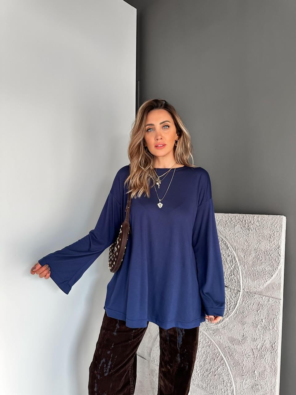 Lacivert Uzun Kol Salaş Tshirt