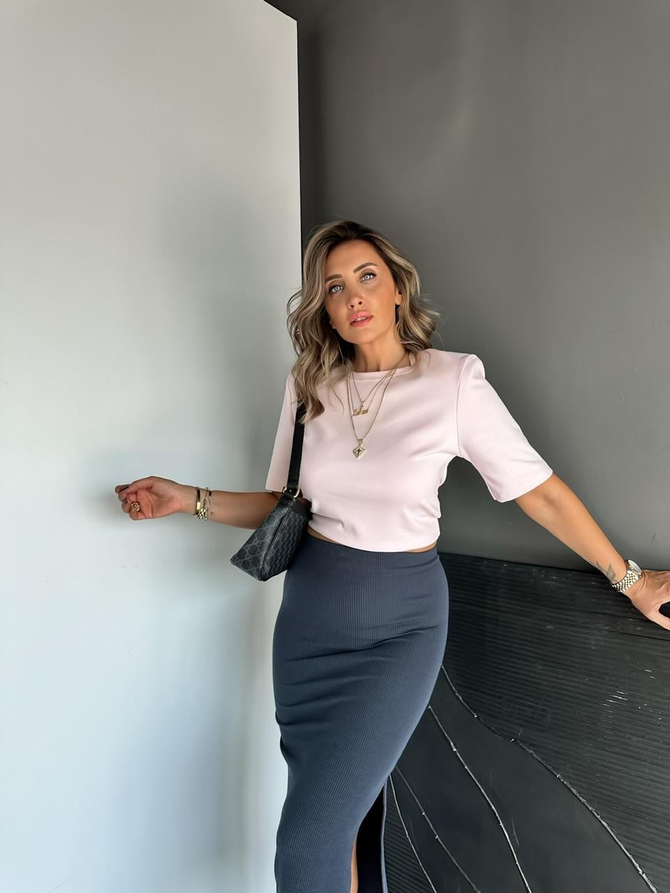 Pembe Vatkalı Cotton Tshirt