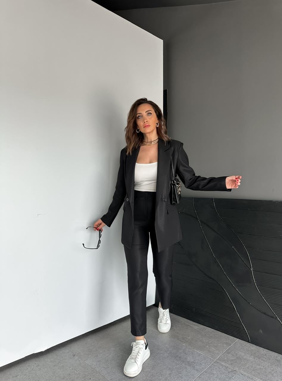 Siyah Parlak Dokulu Premium Takım