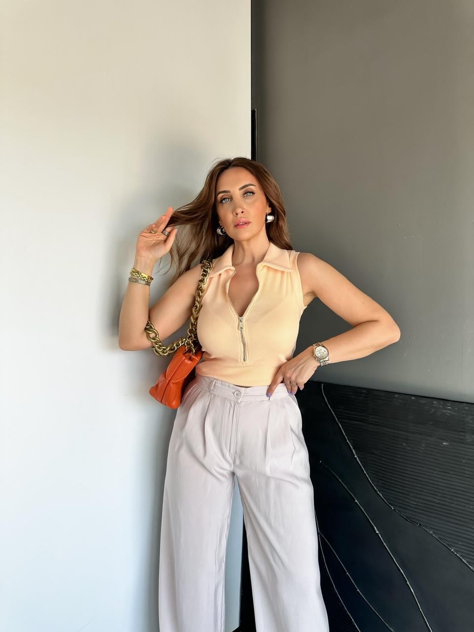 Somon Fermuarlı Polo Yaka Body