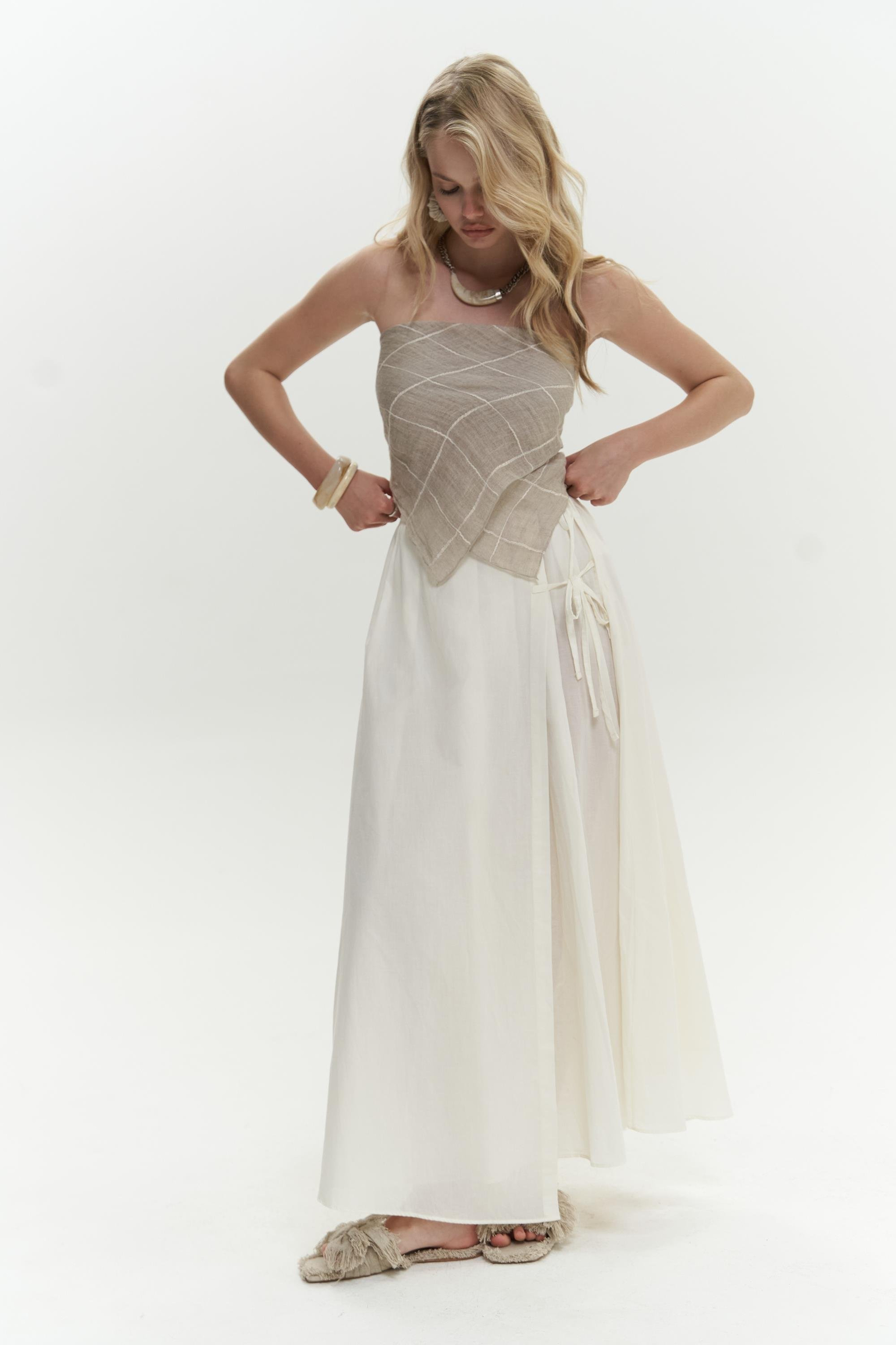 Aida İp Detay Pileli Aida Etek