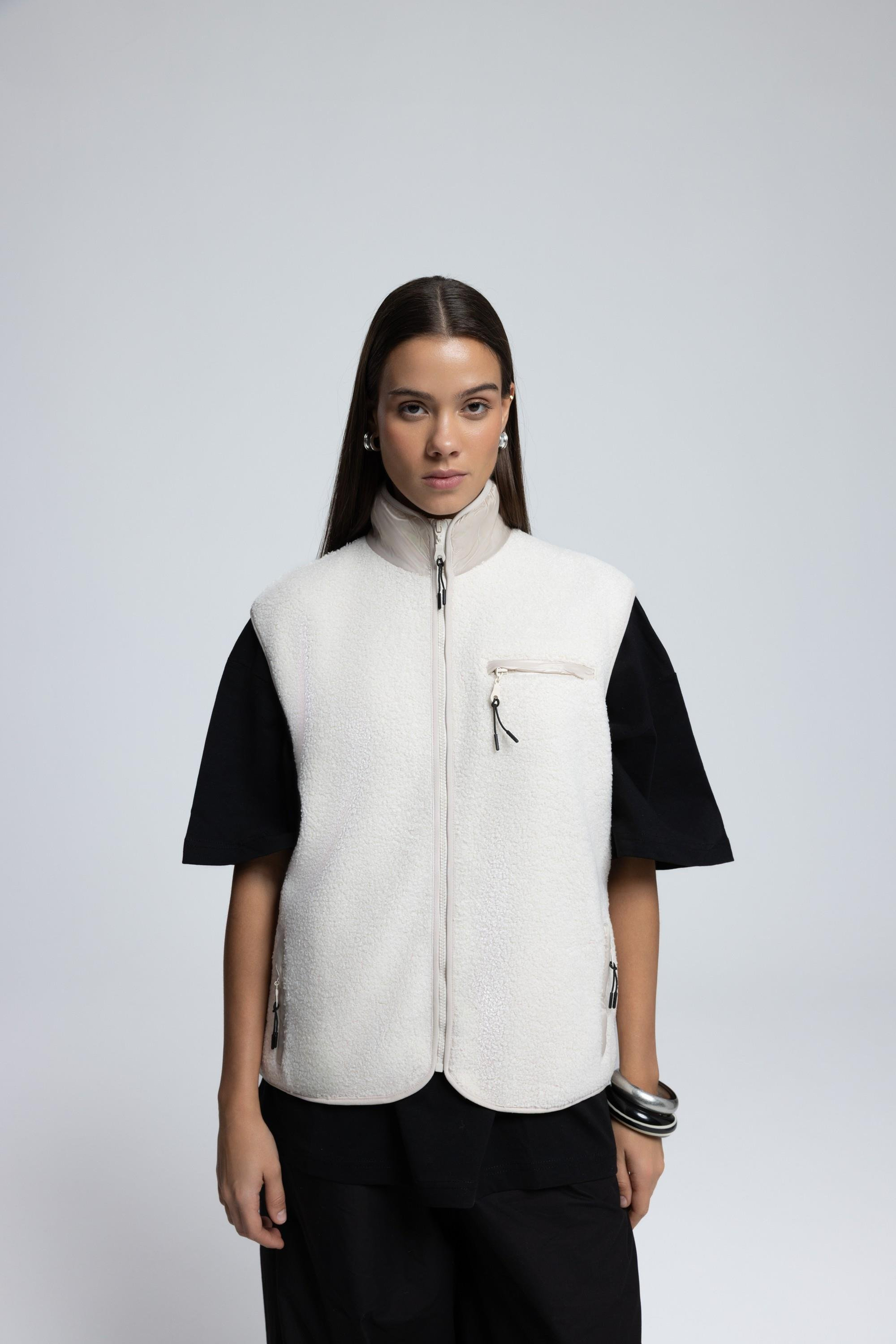 Alberg Beige Oversized Teddy Vest