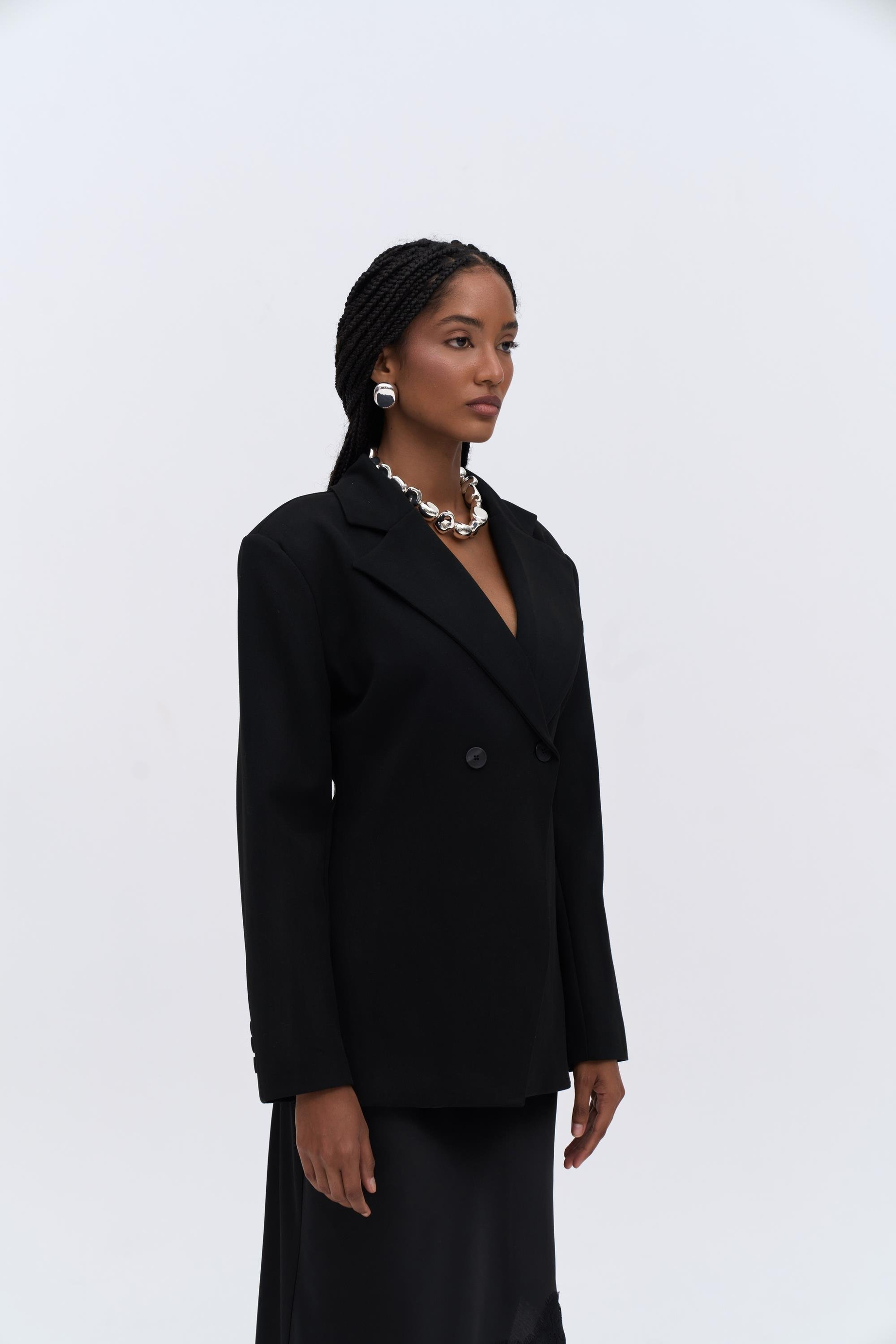 Allegany Siyah Bel Oturmalı Blazer