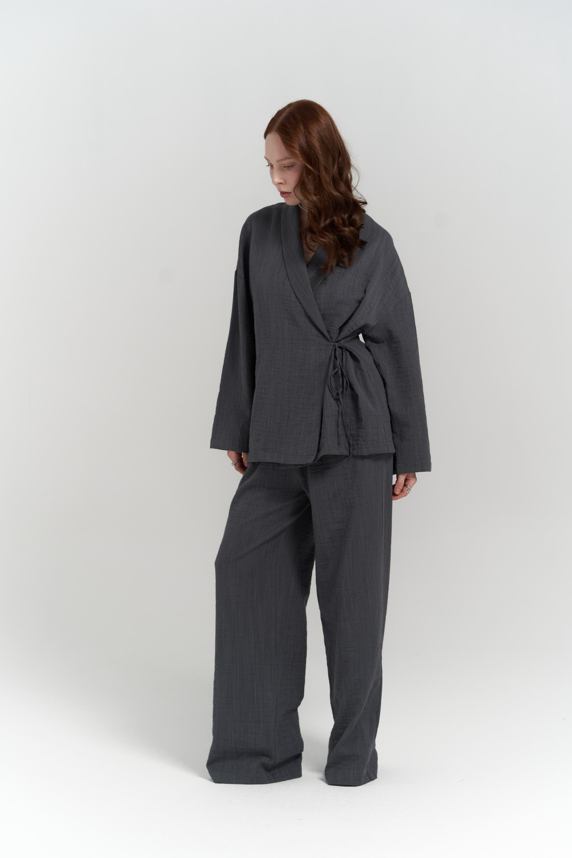 Anya Kimono Pantolon Antrasit Takım