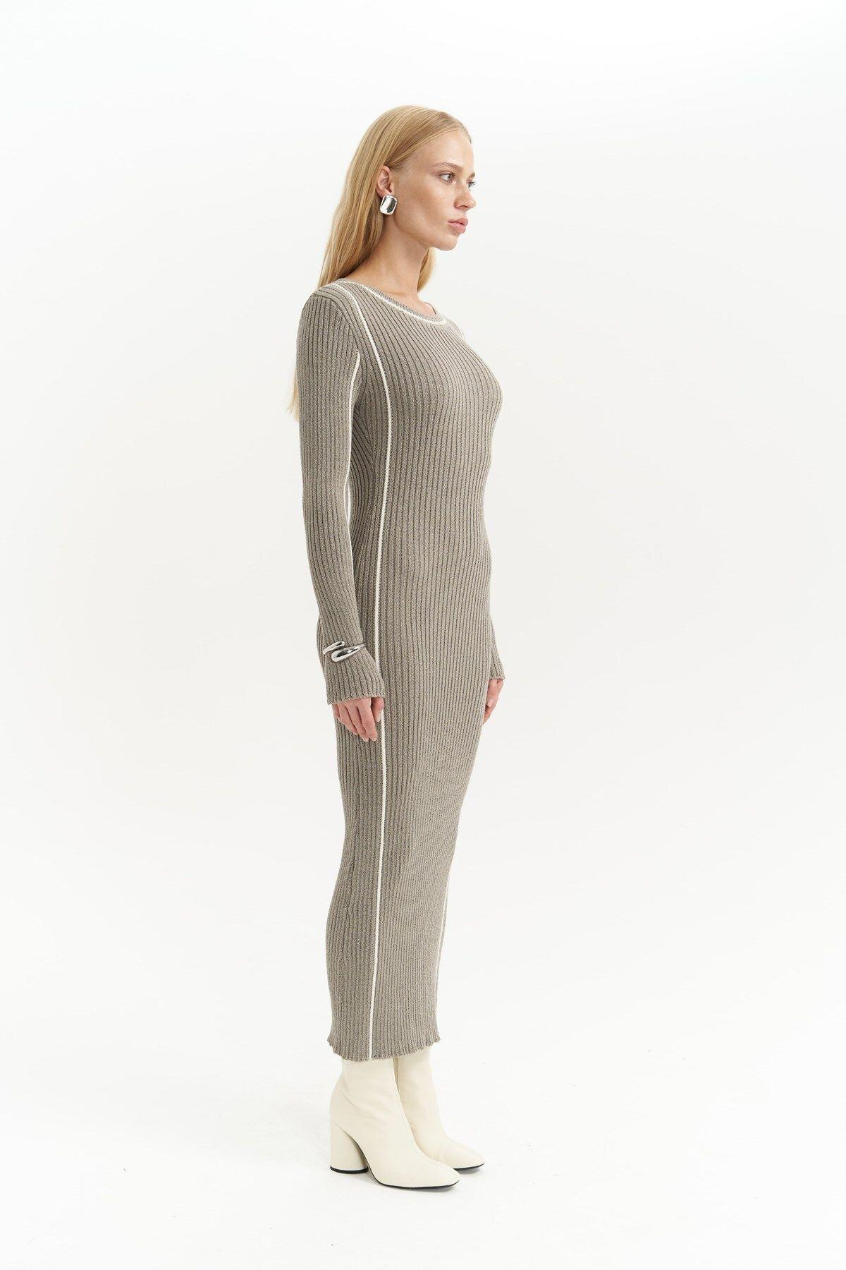 Aston Gray Knit Dress with Contrast Trims