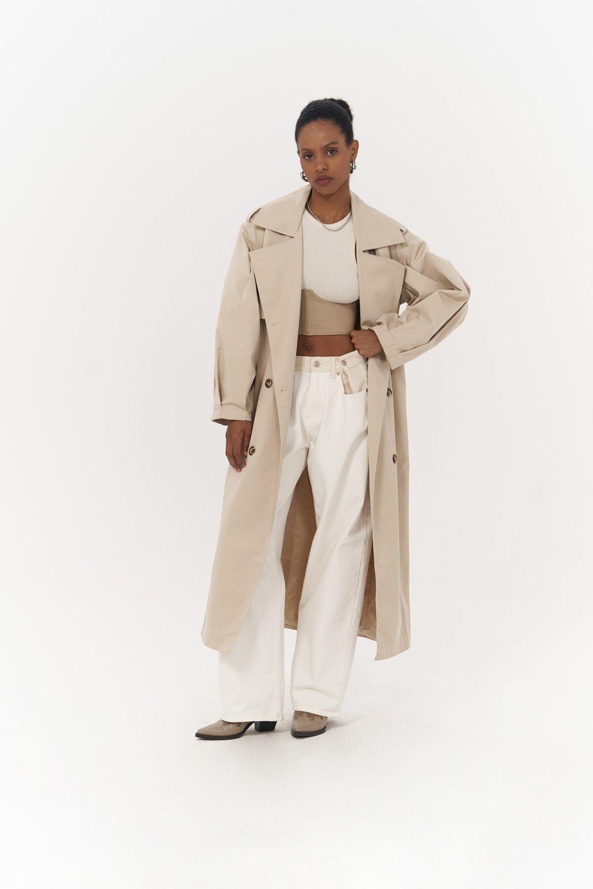 Aubree Beige Oversize Trench Coat