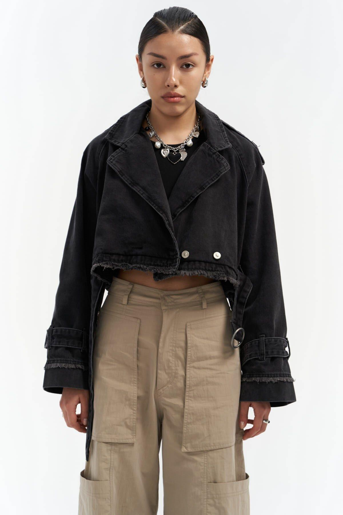 Baggy Biker Dark Gray Denim Jacket