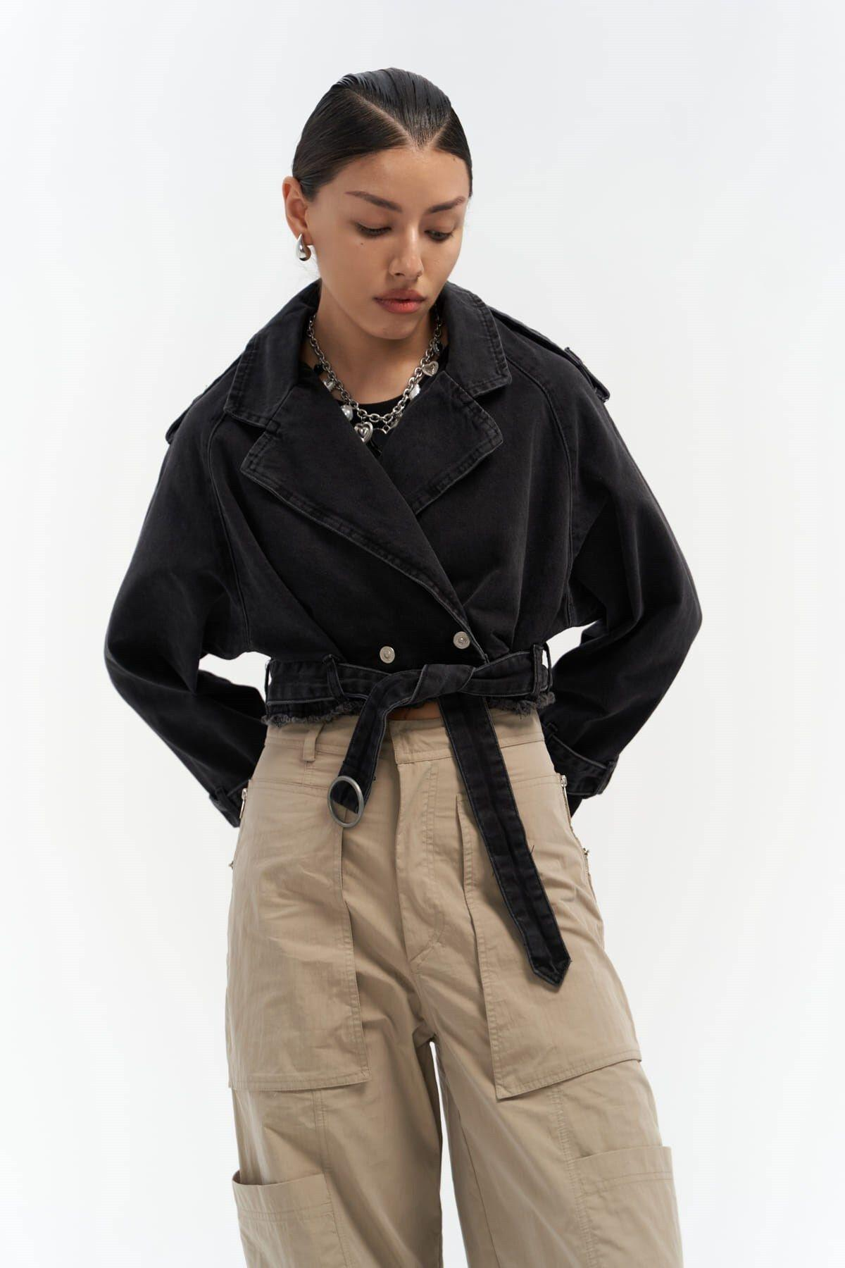 Baggy Biker Dark Gray Denim Jacket