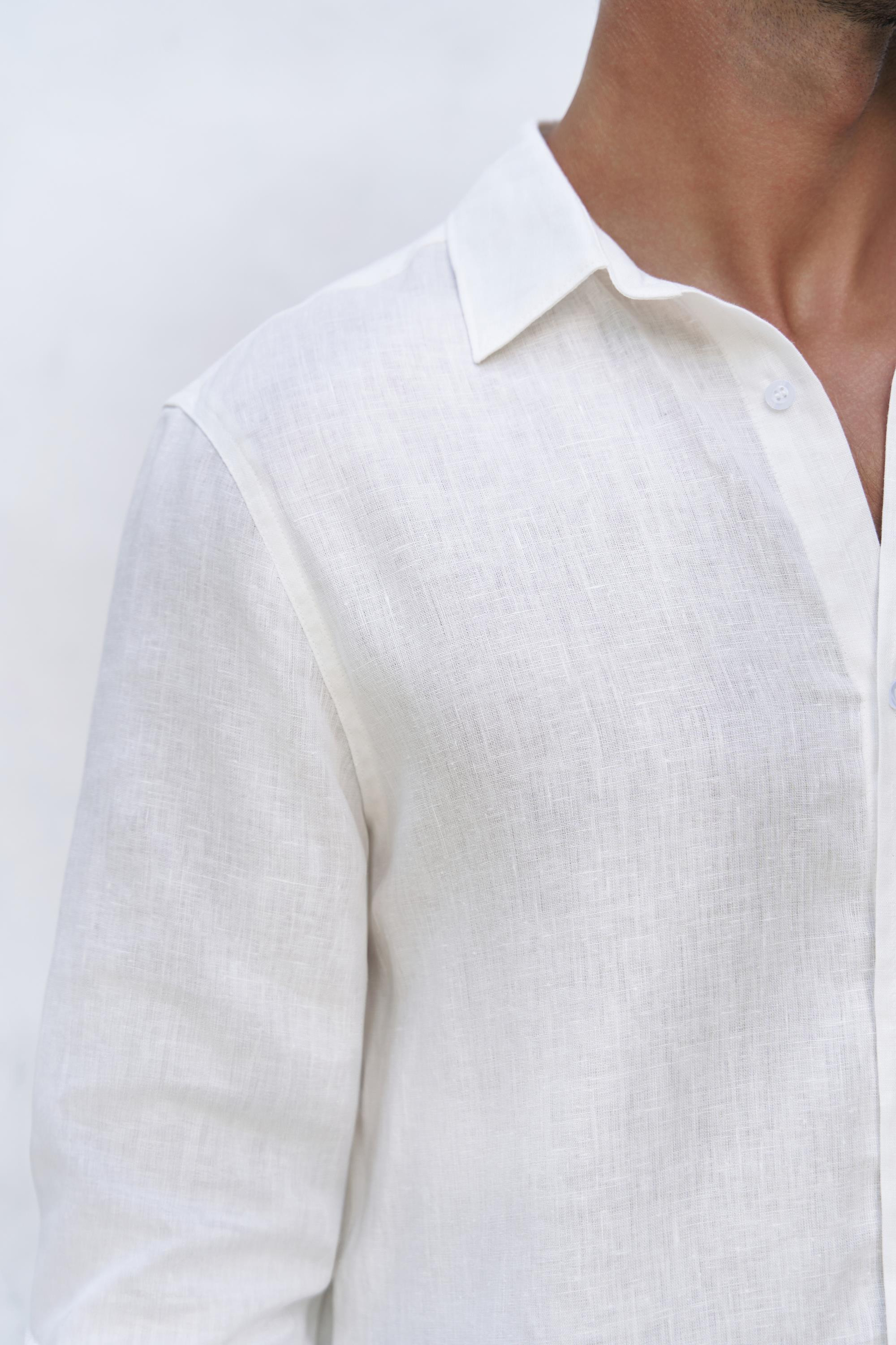 Bice Ekru Keten Oversize Erkek Gömlek