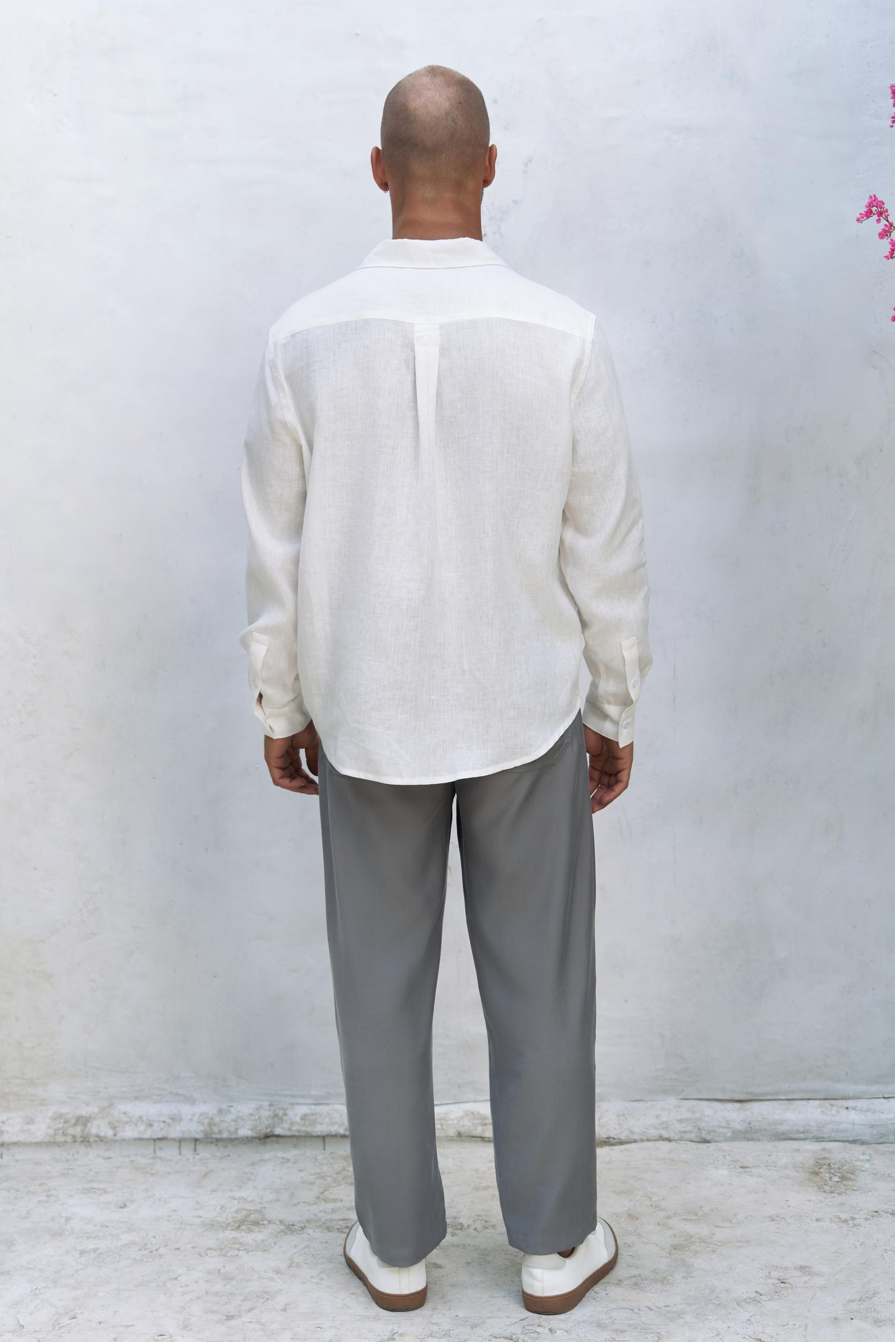 Bice Ekru Keten Oversize Erkek Gömlek