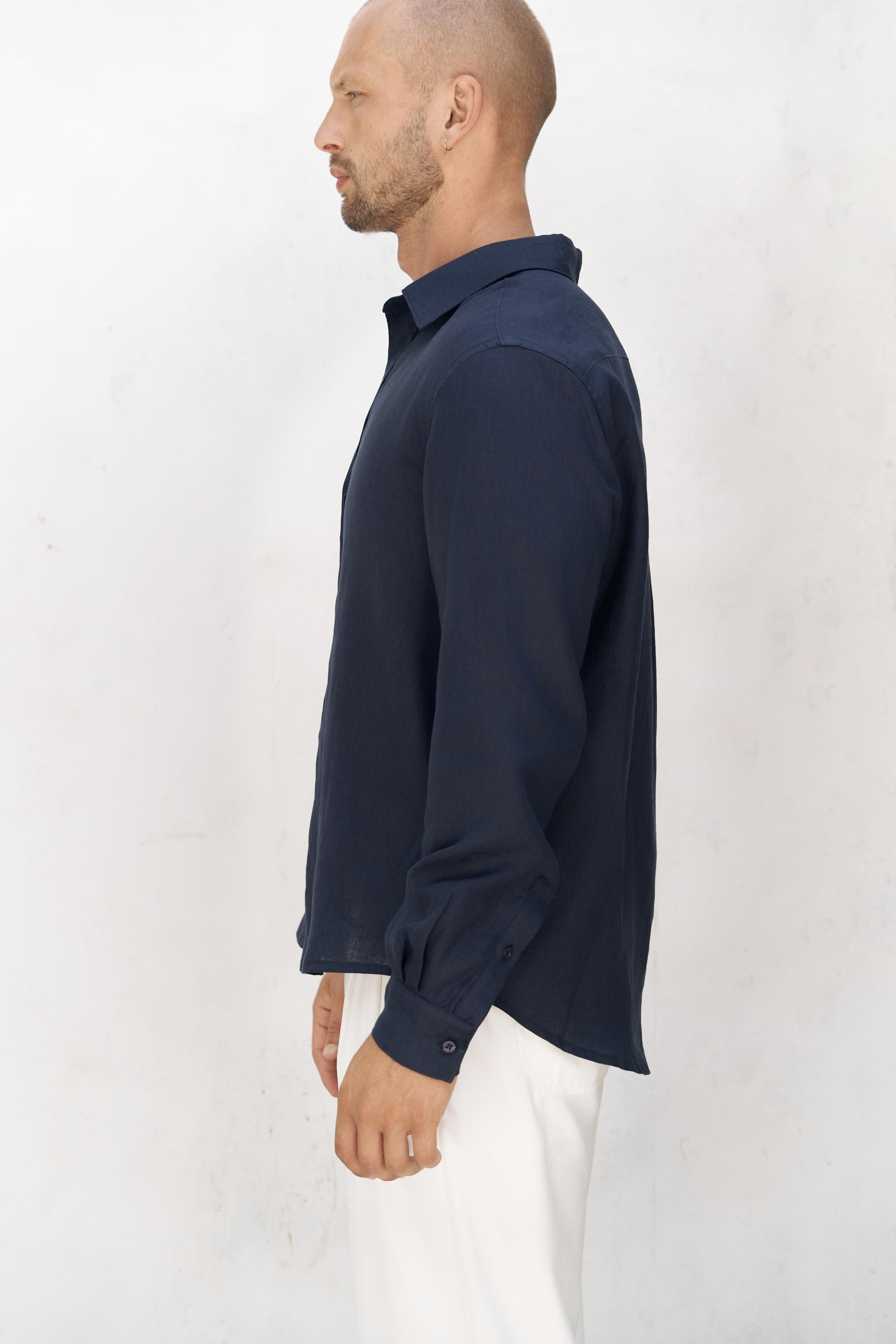 Bice Lacivert Keten Oversize Erkek Gömlek