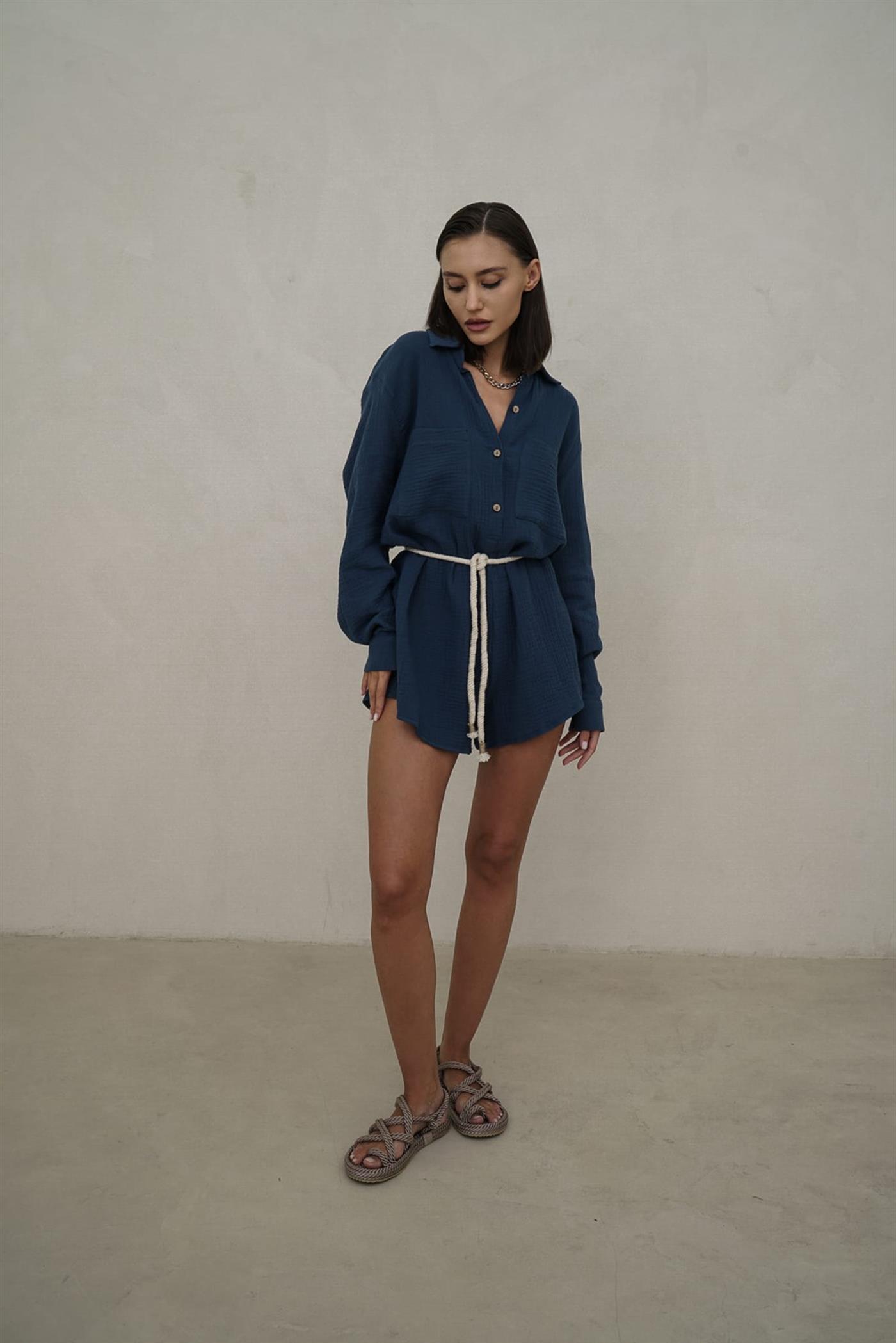 Bohemai Anetta İndigo Müslin Kısa Tulum