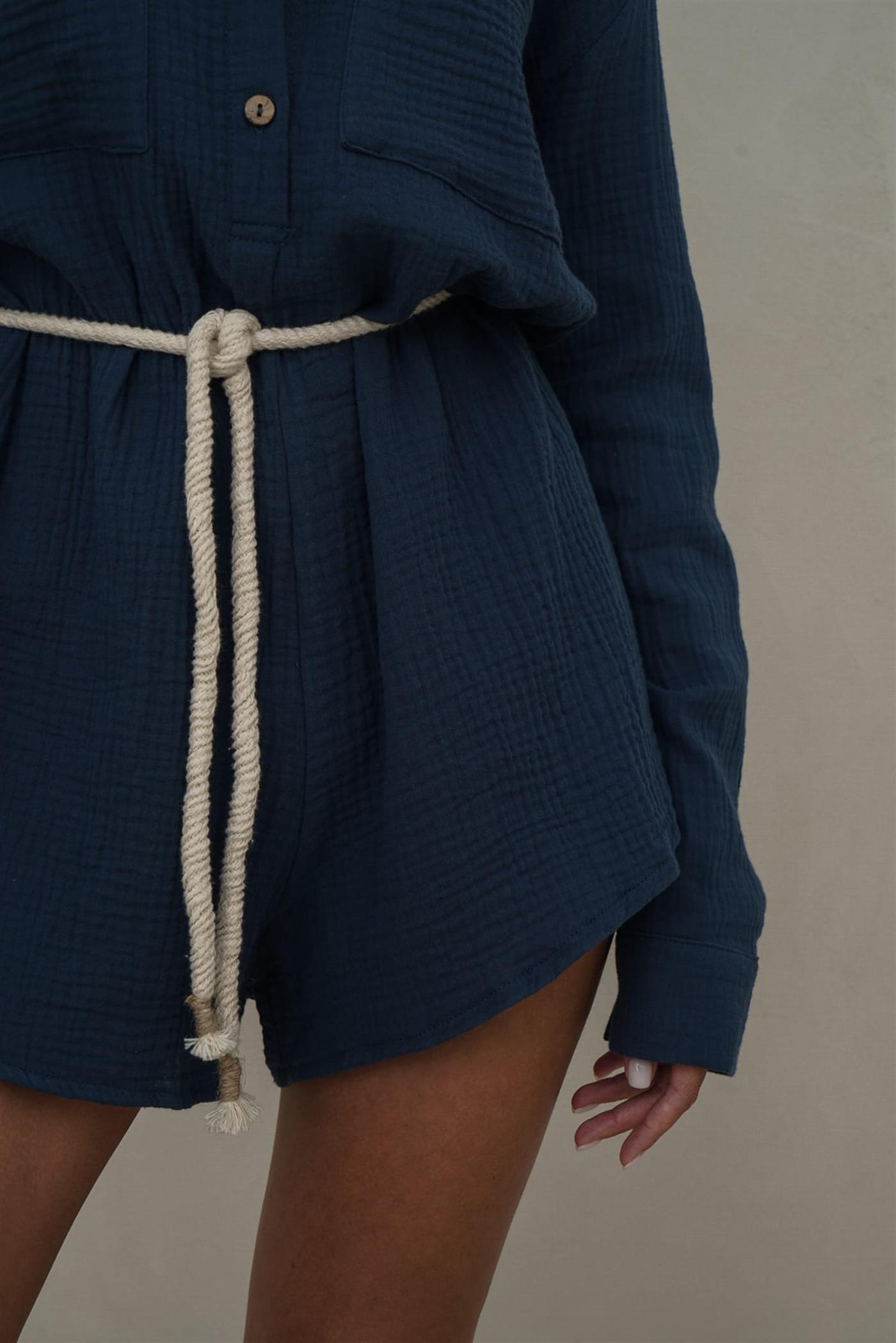 Bohemai Anetta İndigo Müslin Kısa Tulum