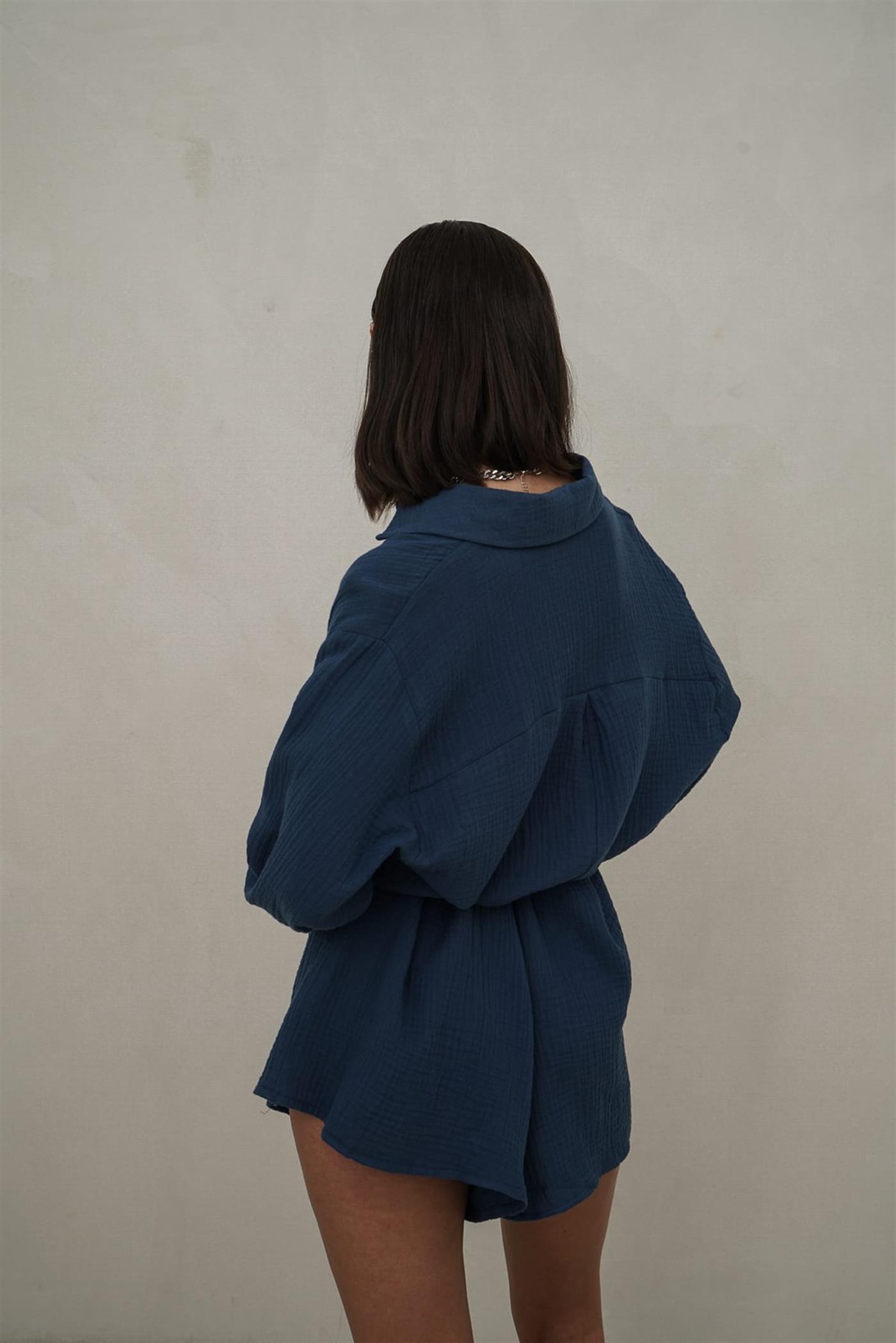 Bohemai Anetta İndigo Müslin Kısa Tulum