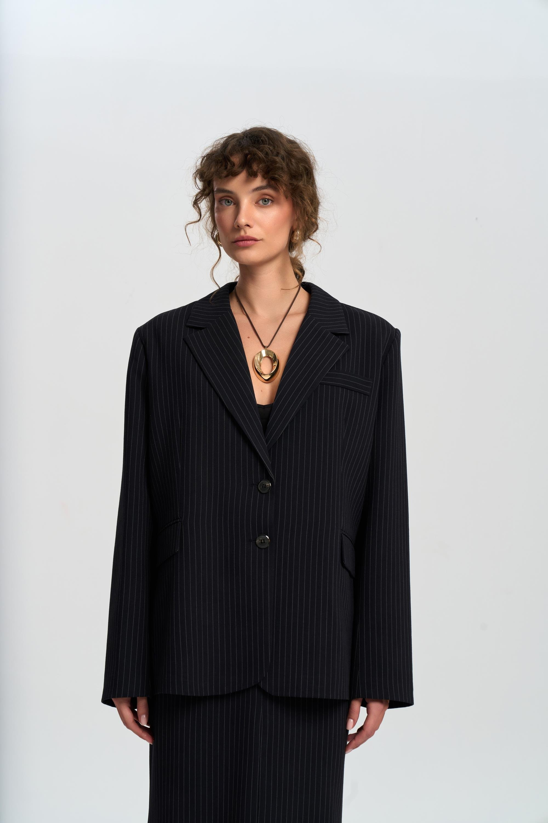 Bruno Striped Navy Blazer