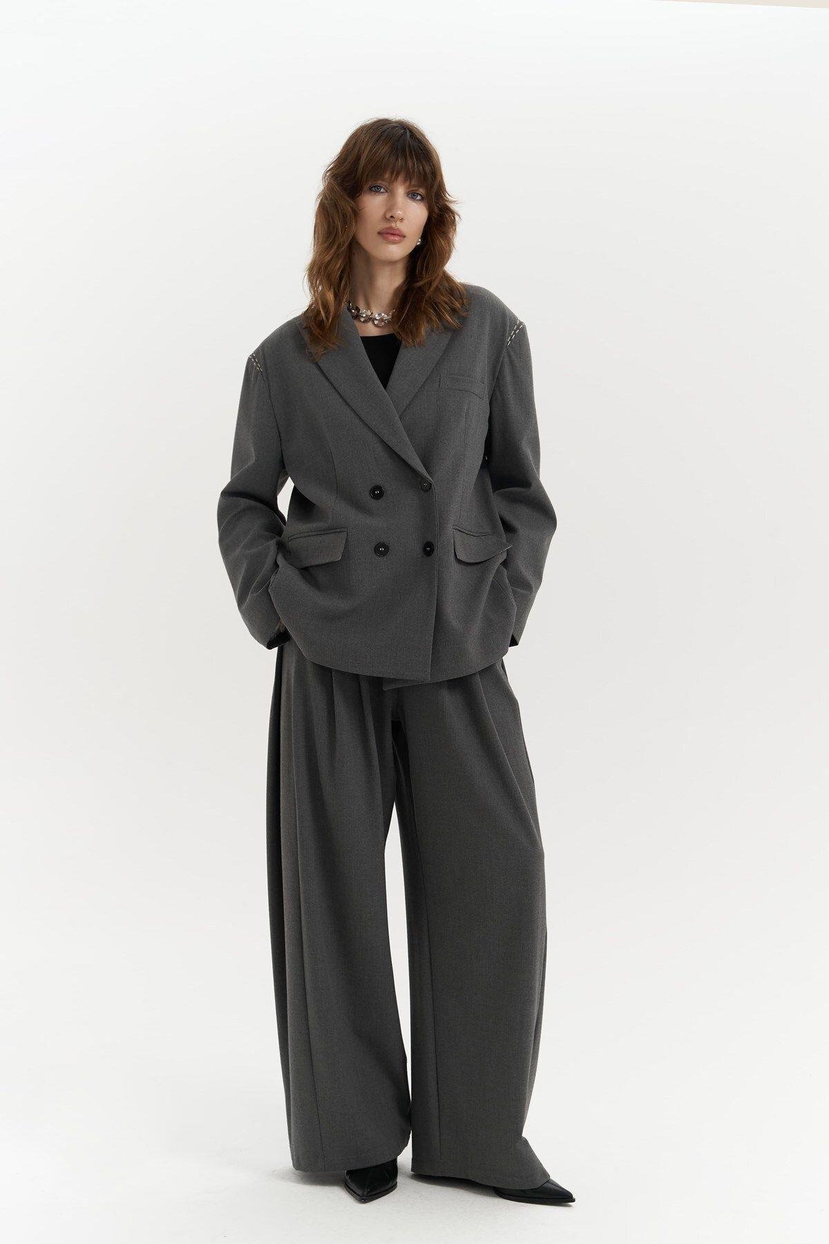 Buller Dark Gray Trousers with Belt Detail