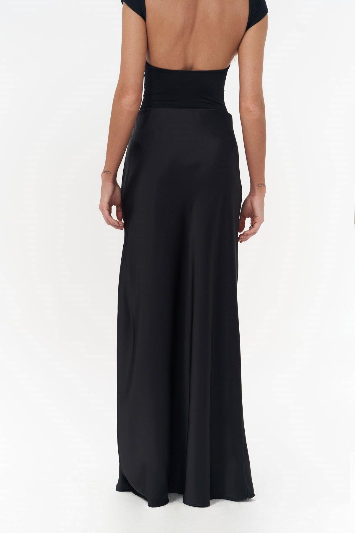 Cecil Black Satin Skirt