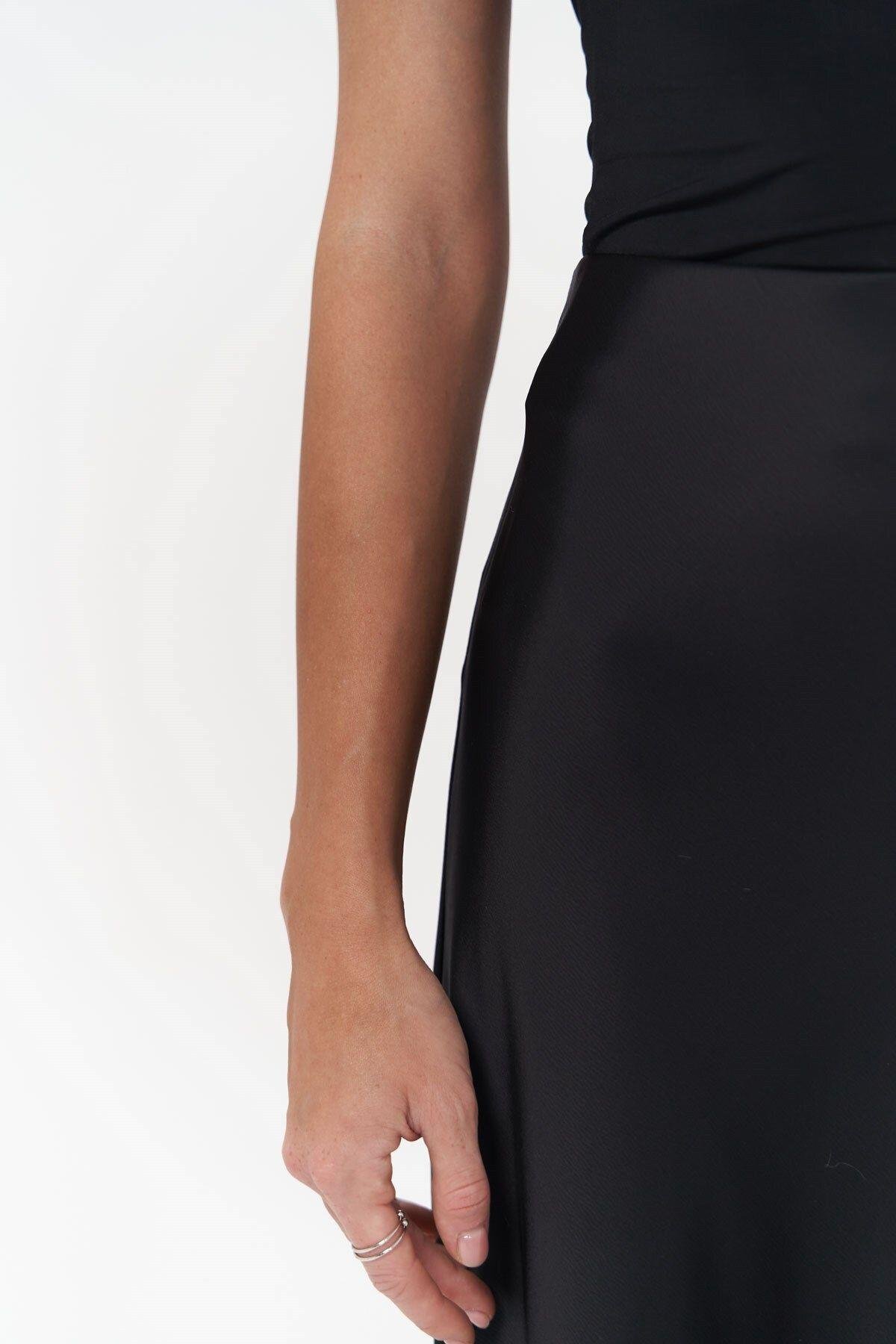 Cecil Black Satin Skirt