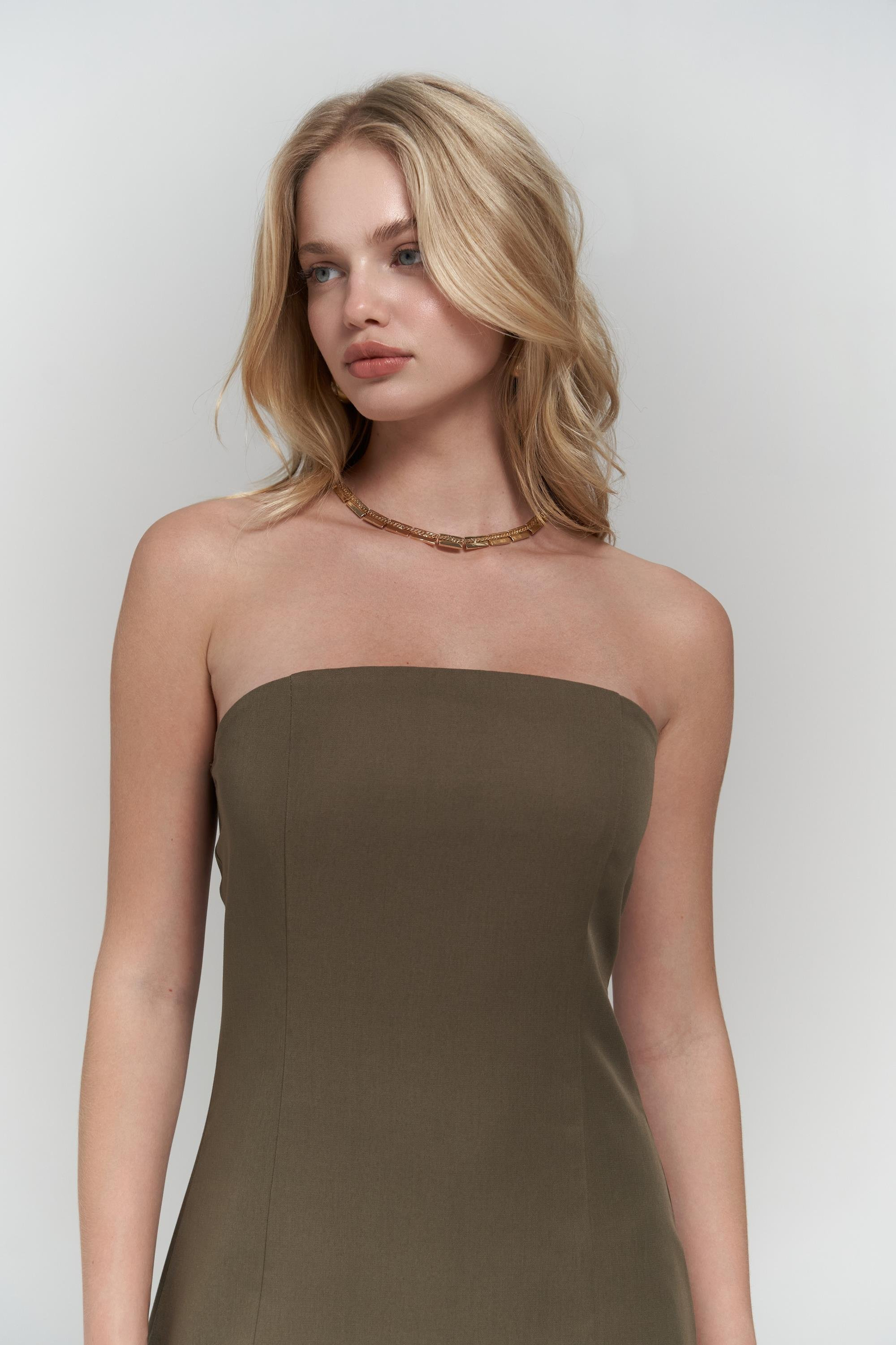 Clara Straplez Haki Elbise