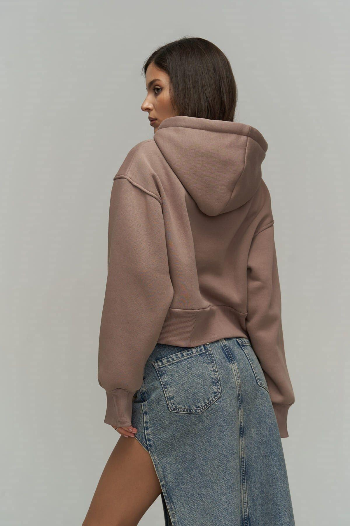 Mai Collection Creative Taupe Gray Crop Sweatshirt