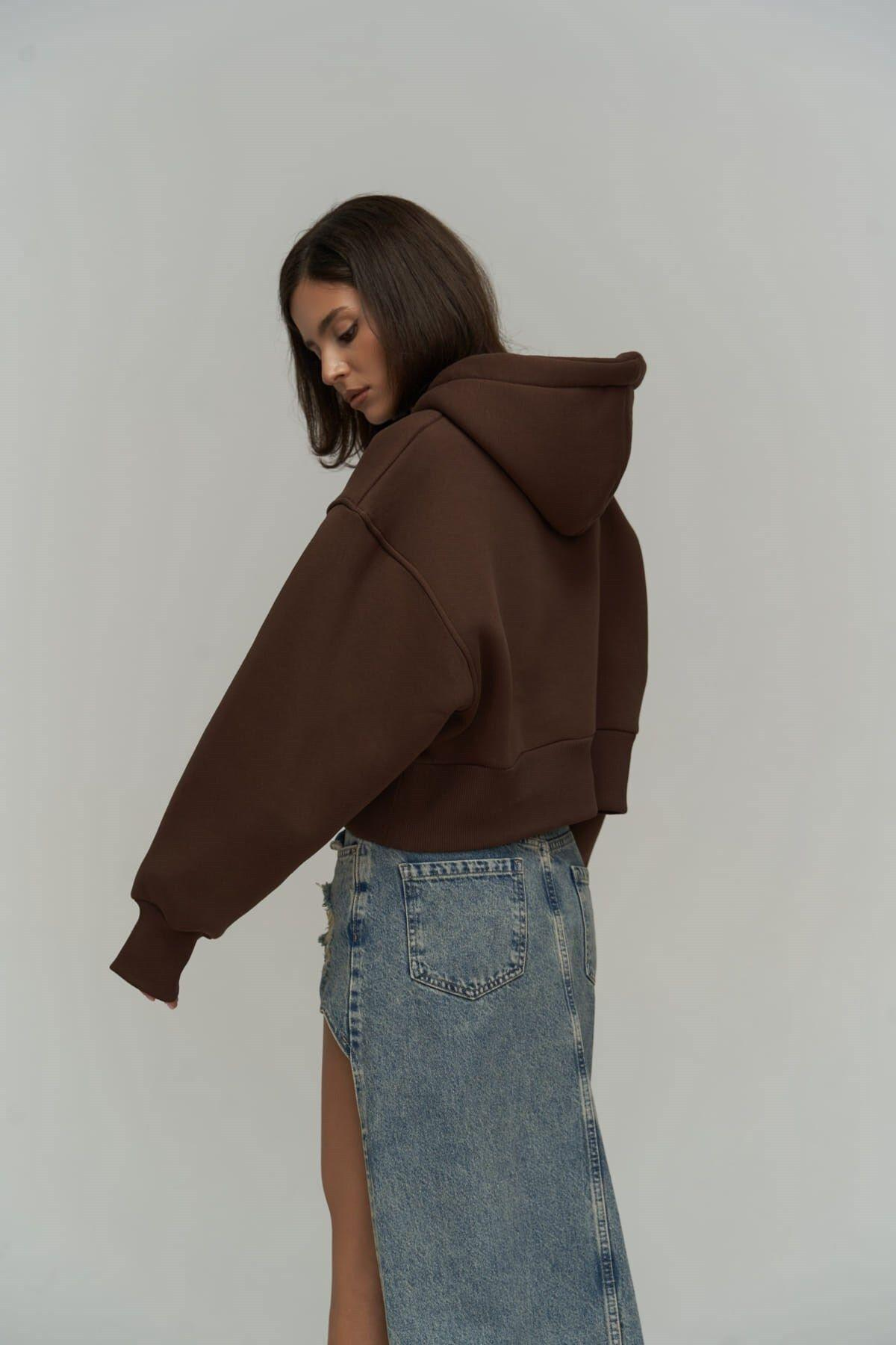 Mai Collection Creative Brown Crop Sweatshirt