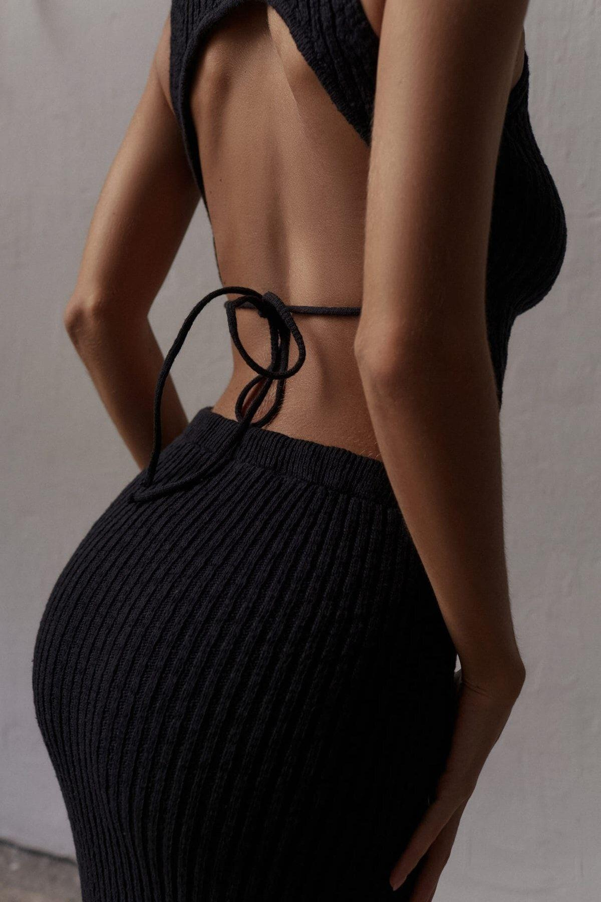 Bohemai Cris Black Crop-Skirt Knit Set