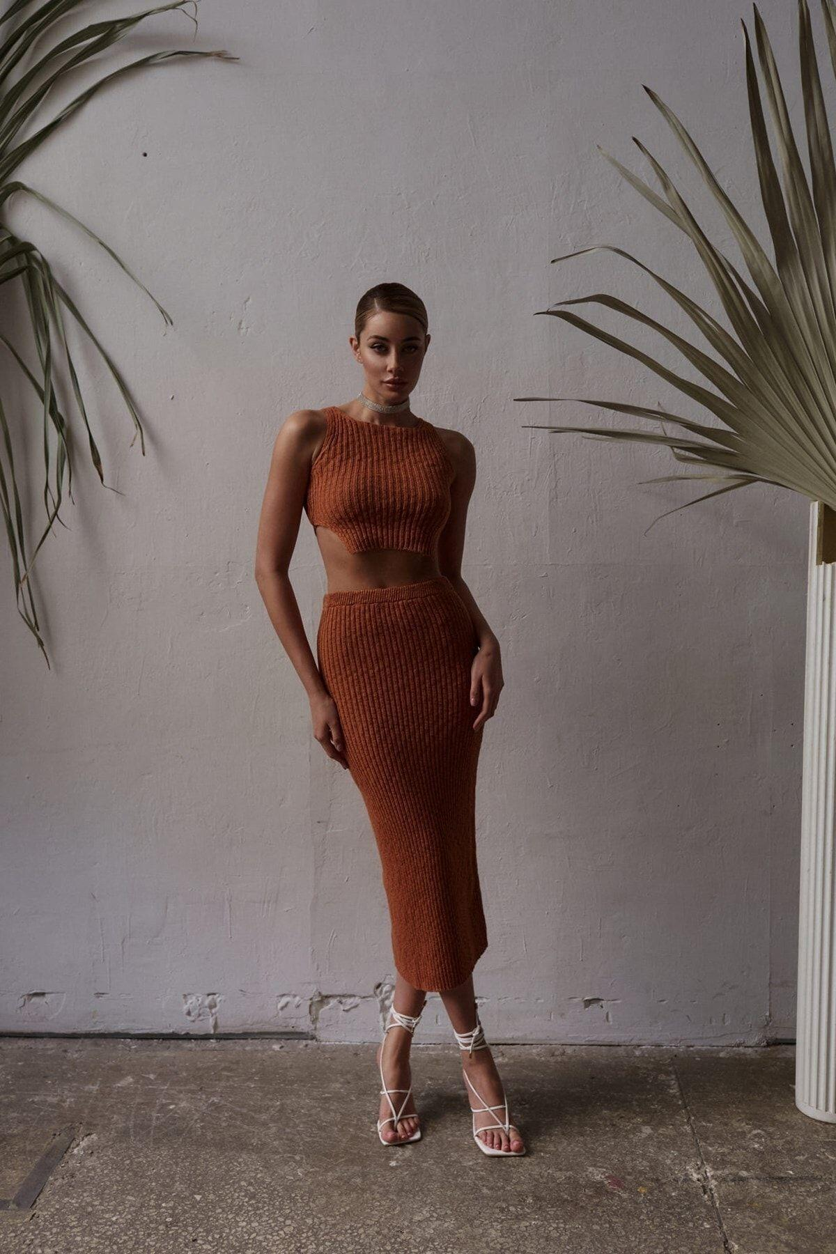 Cris Tarçın Crop-Etek Triko Takım