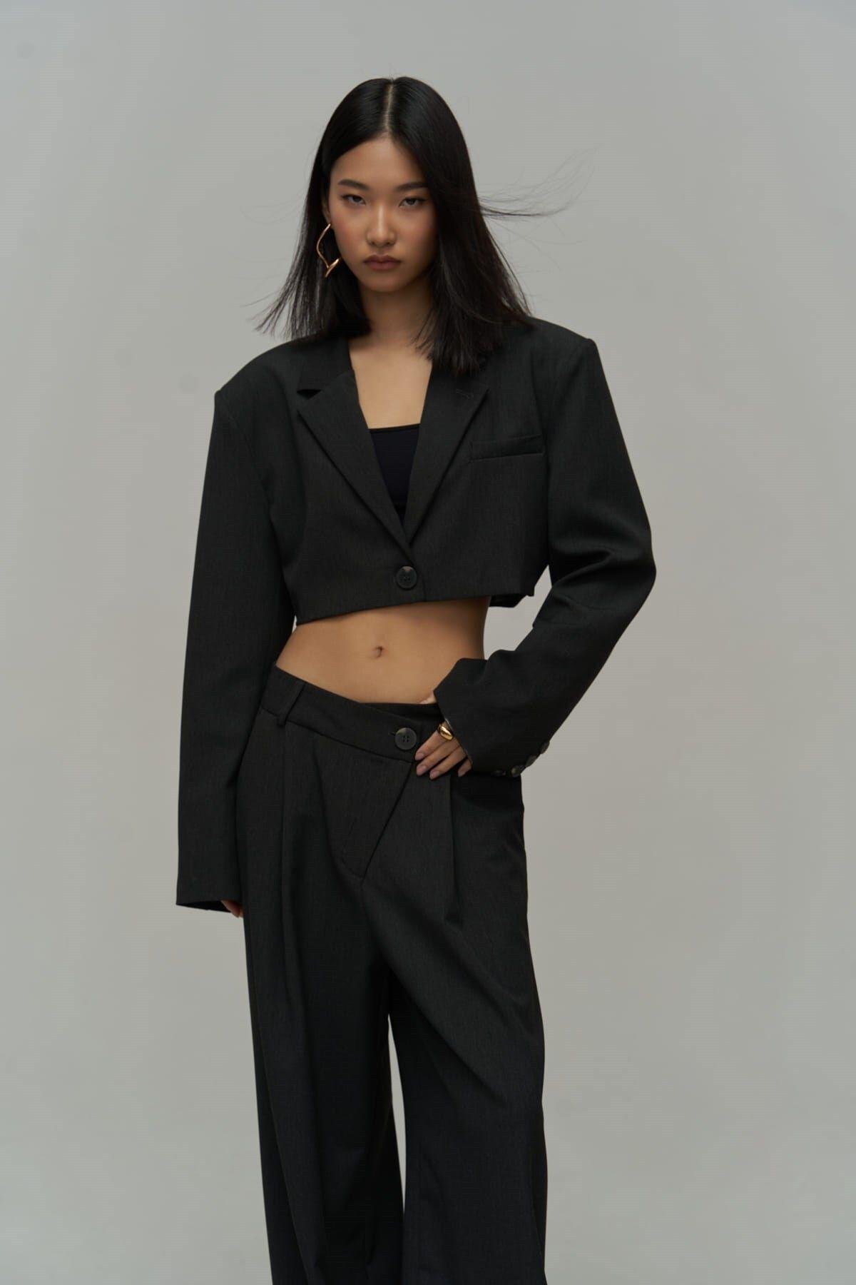 Mai Collection Edwin Anthracite Cross Trousers-Blazer Set