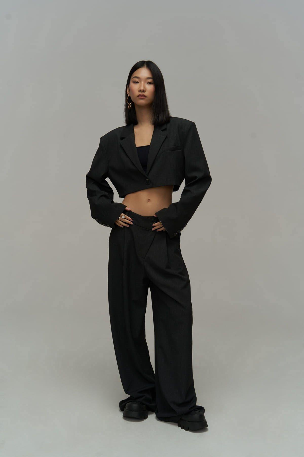 Mai Collection Edwin Anthracite Cross Trousers-Blazer Set