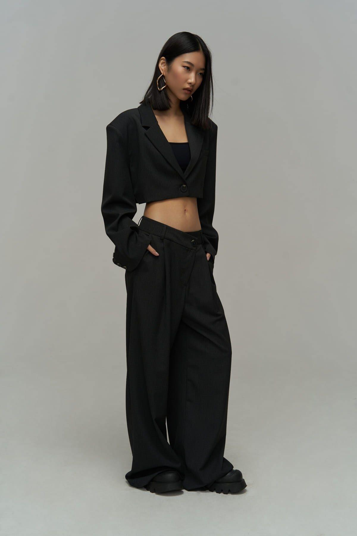 Mai Collection Edwin Anthracite Cross Trousers-Blazer Set
