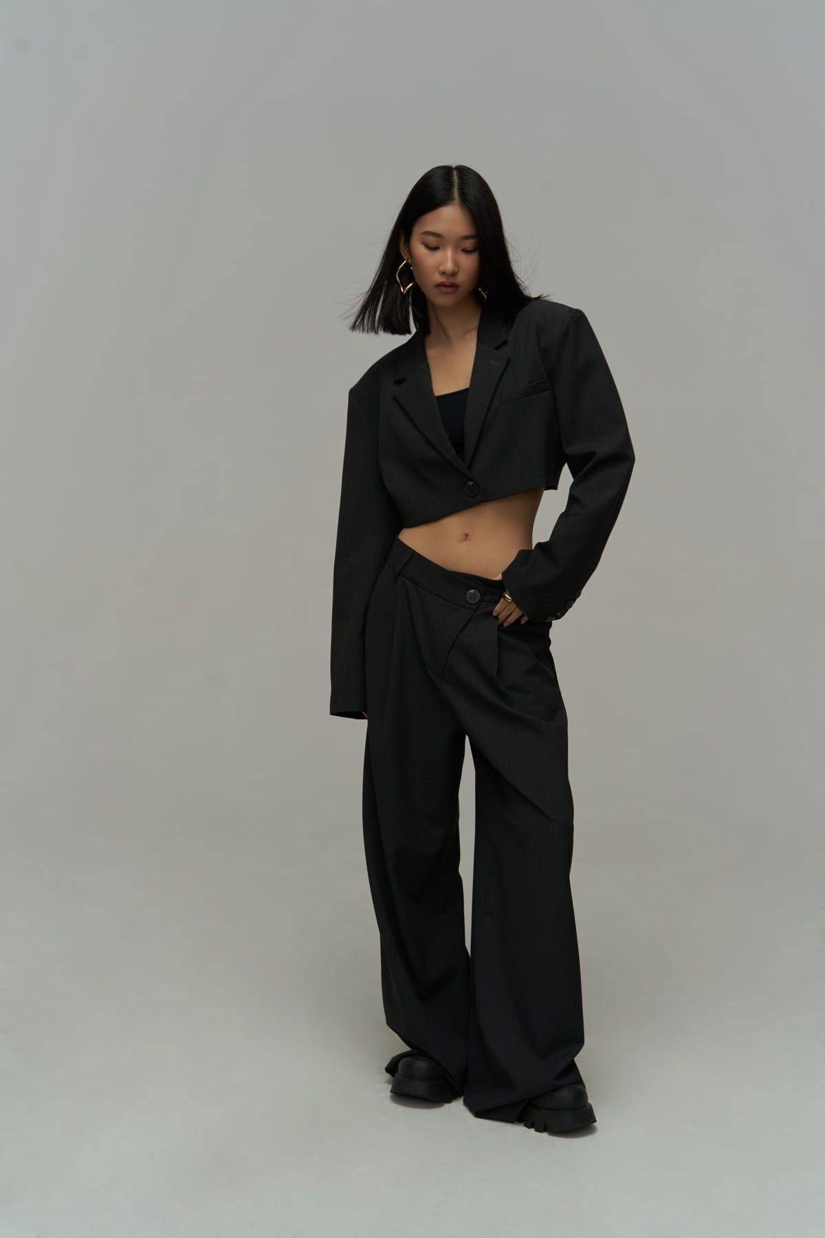 Mai Collection Edwin Anthracite Cross Trousers-Blazer Set