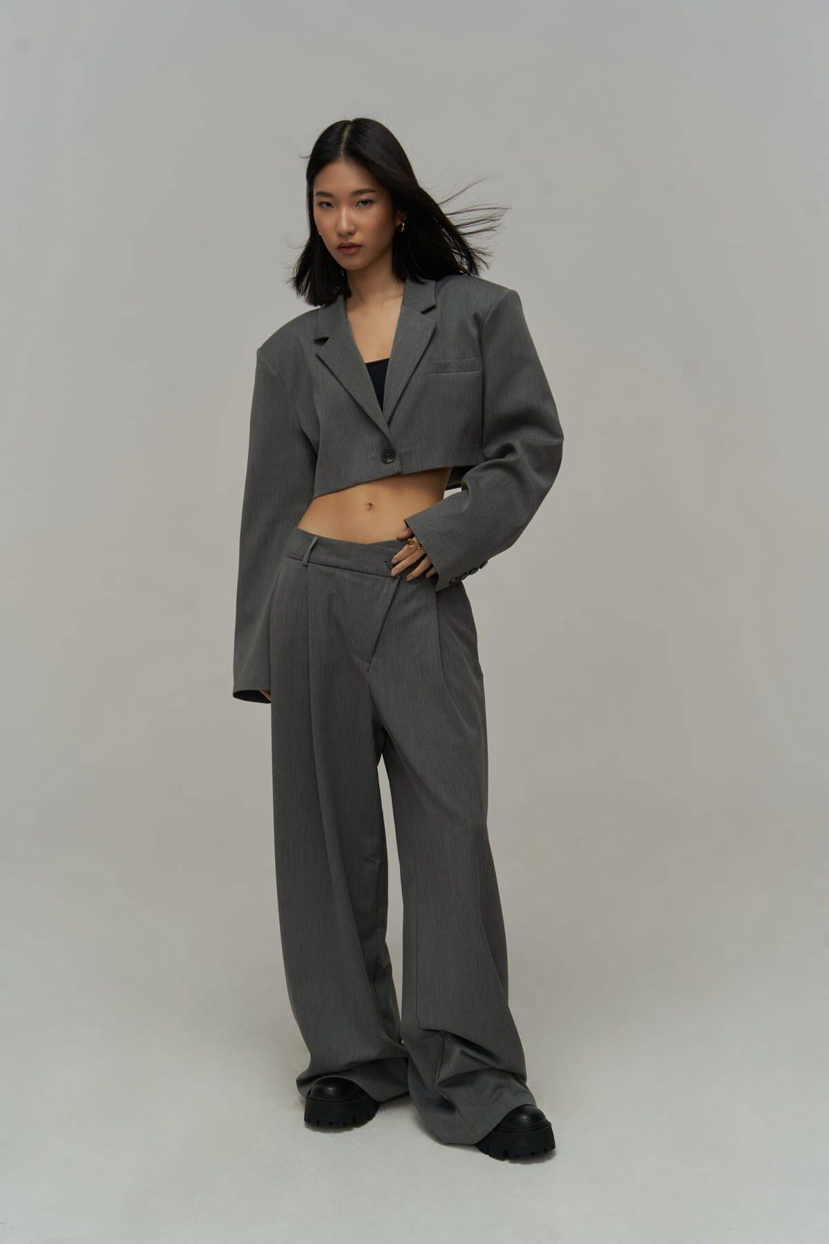Mai Collection Edwin Dark Gray Cross Trousers-Blazer Set