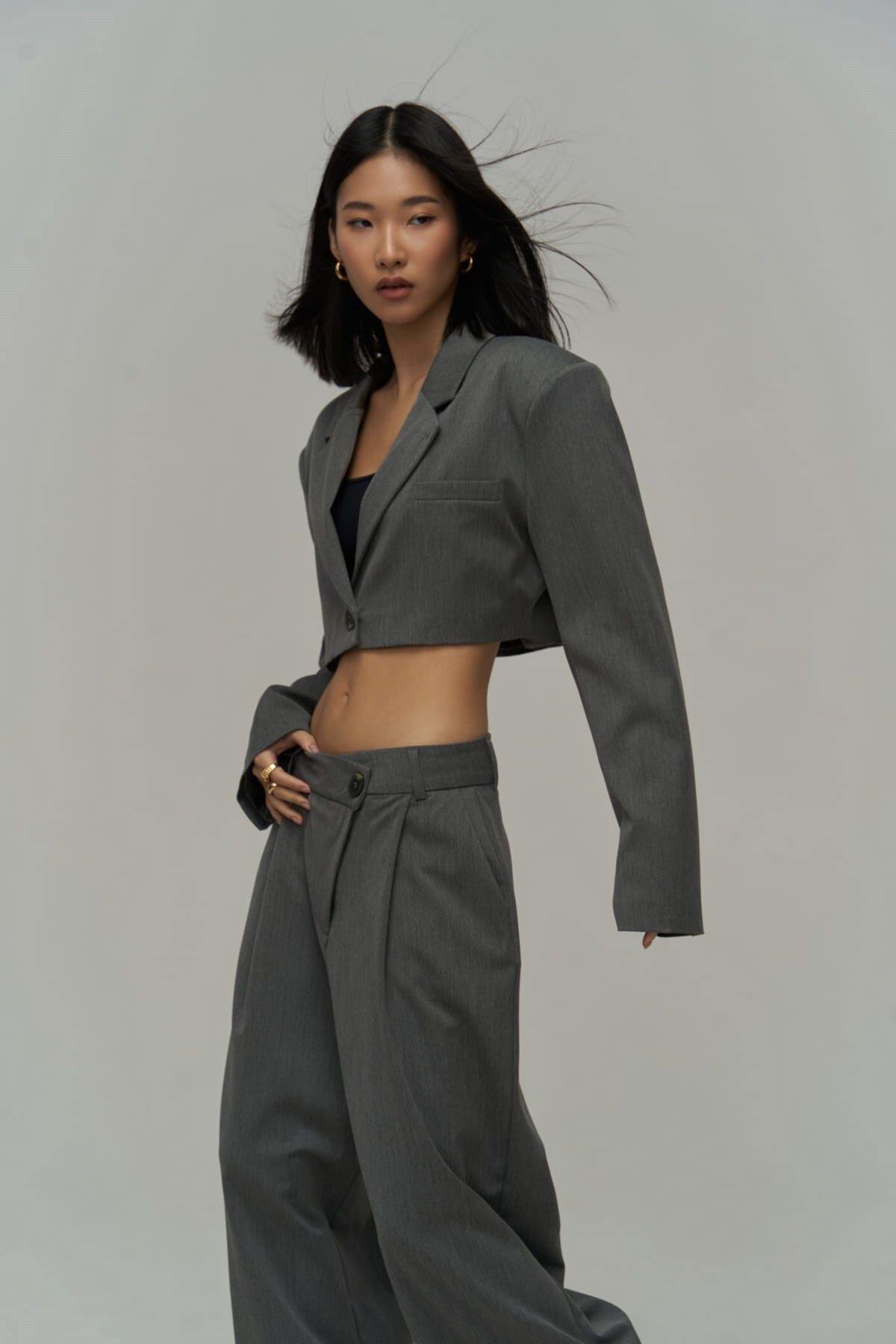 Mai Collection Edwin Dark Gray Cross Trousers-Blazer Set