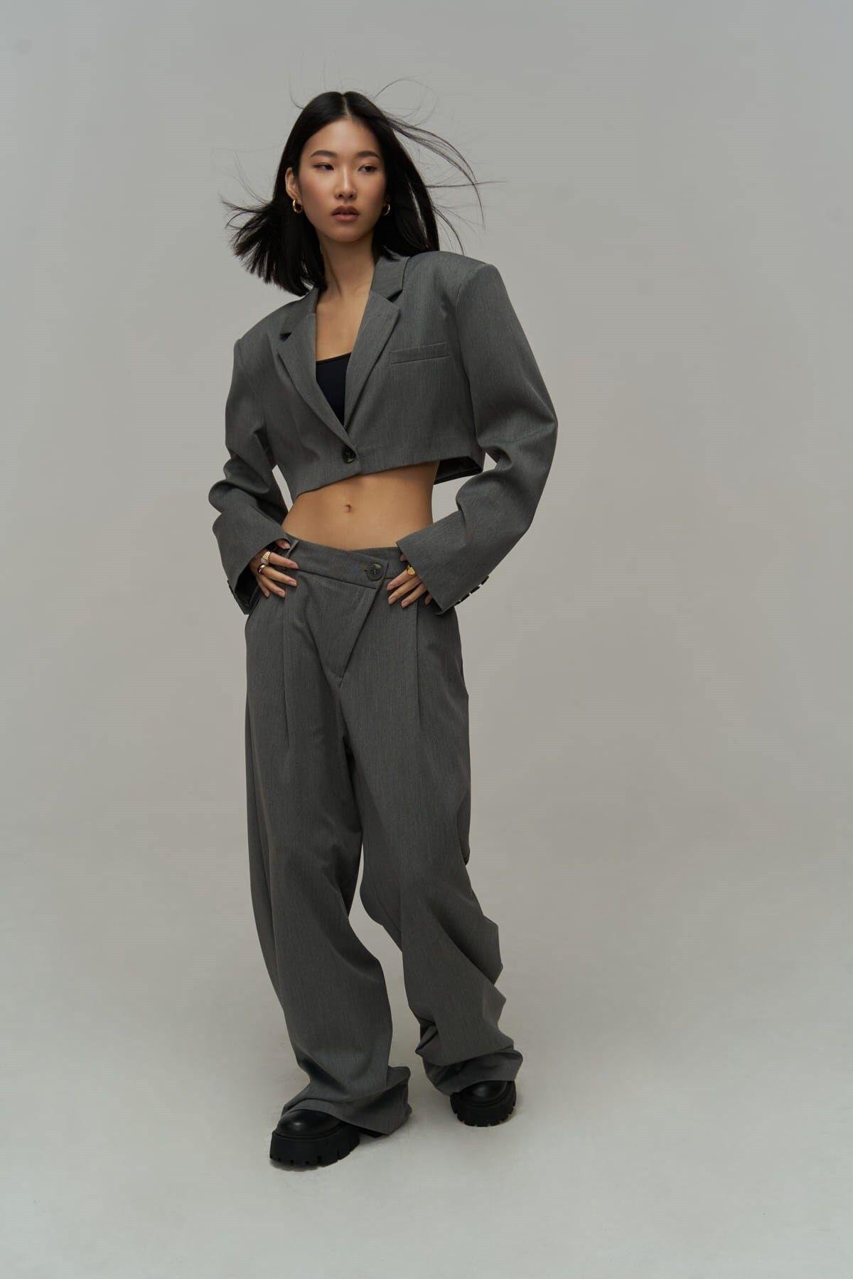 Mai Collection Edwin Dark Gray Cross Trousers-Blazer Set