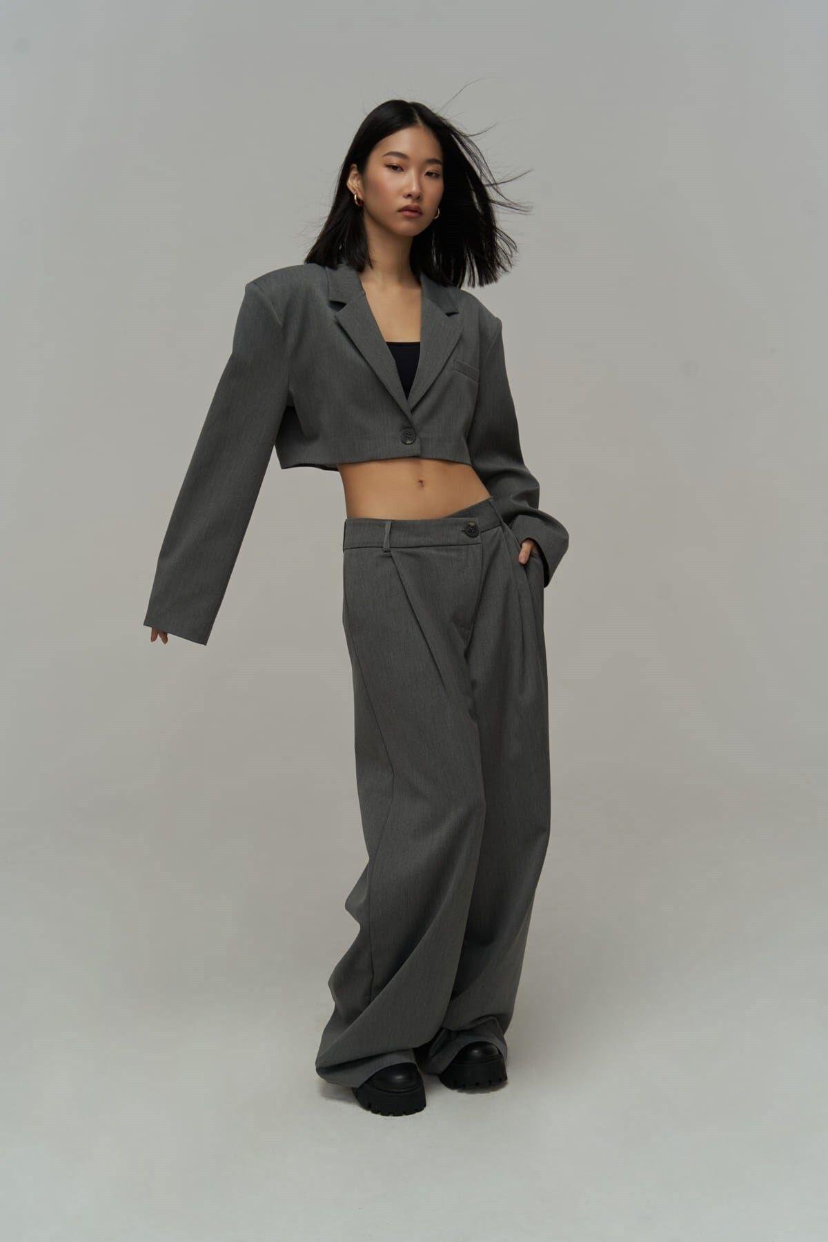 Mai Collection Edwin Dark Gray Cross Trousers-Blazer Set